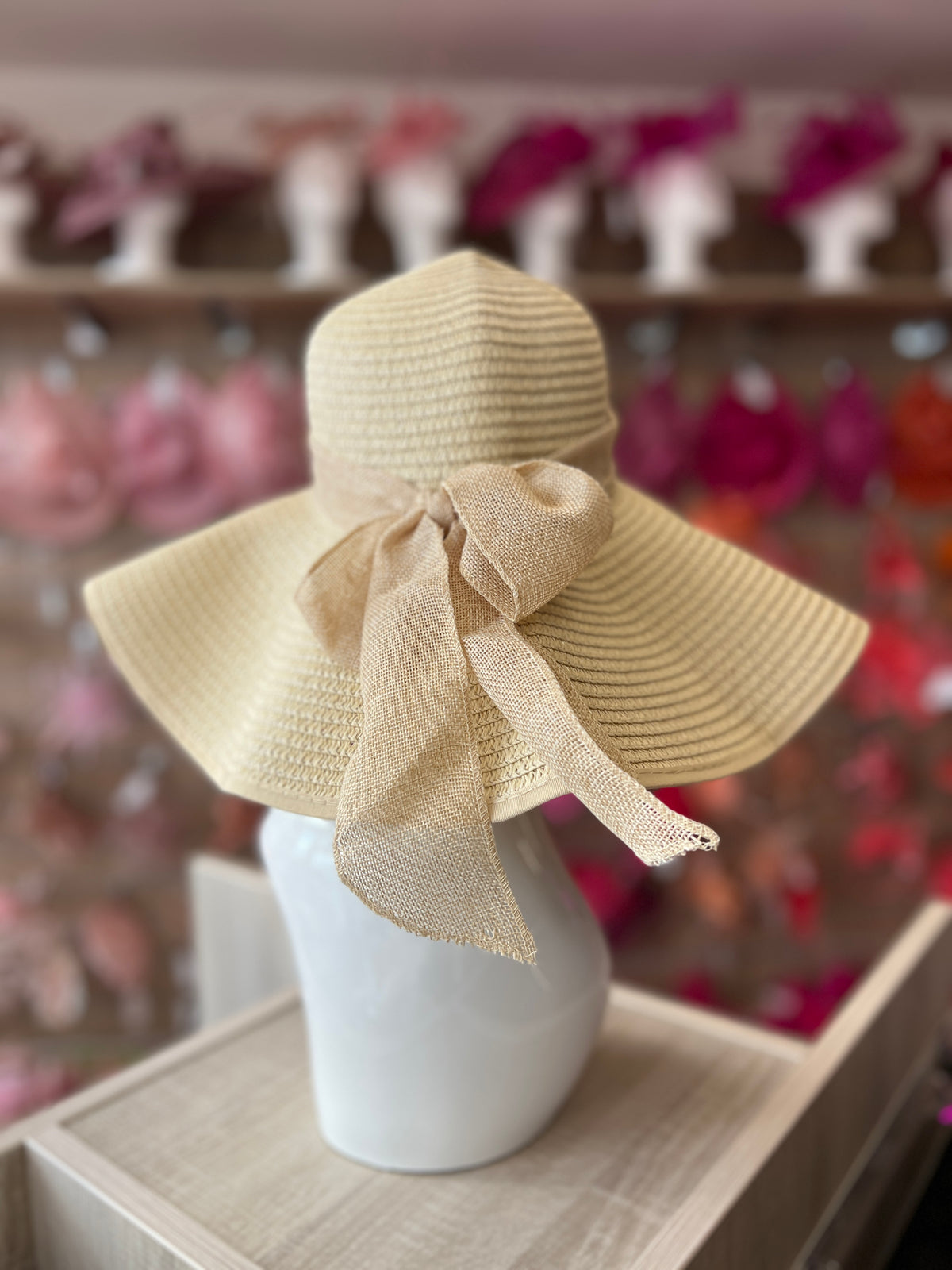 Summer Straw Floppy Hat Beige-Fascinators Direct