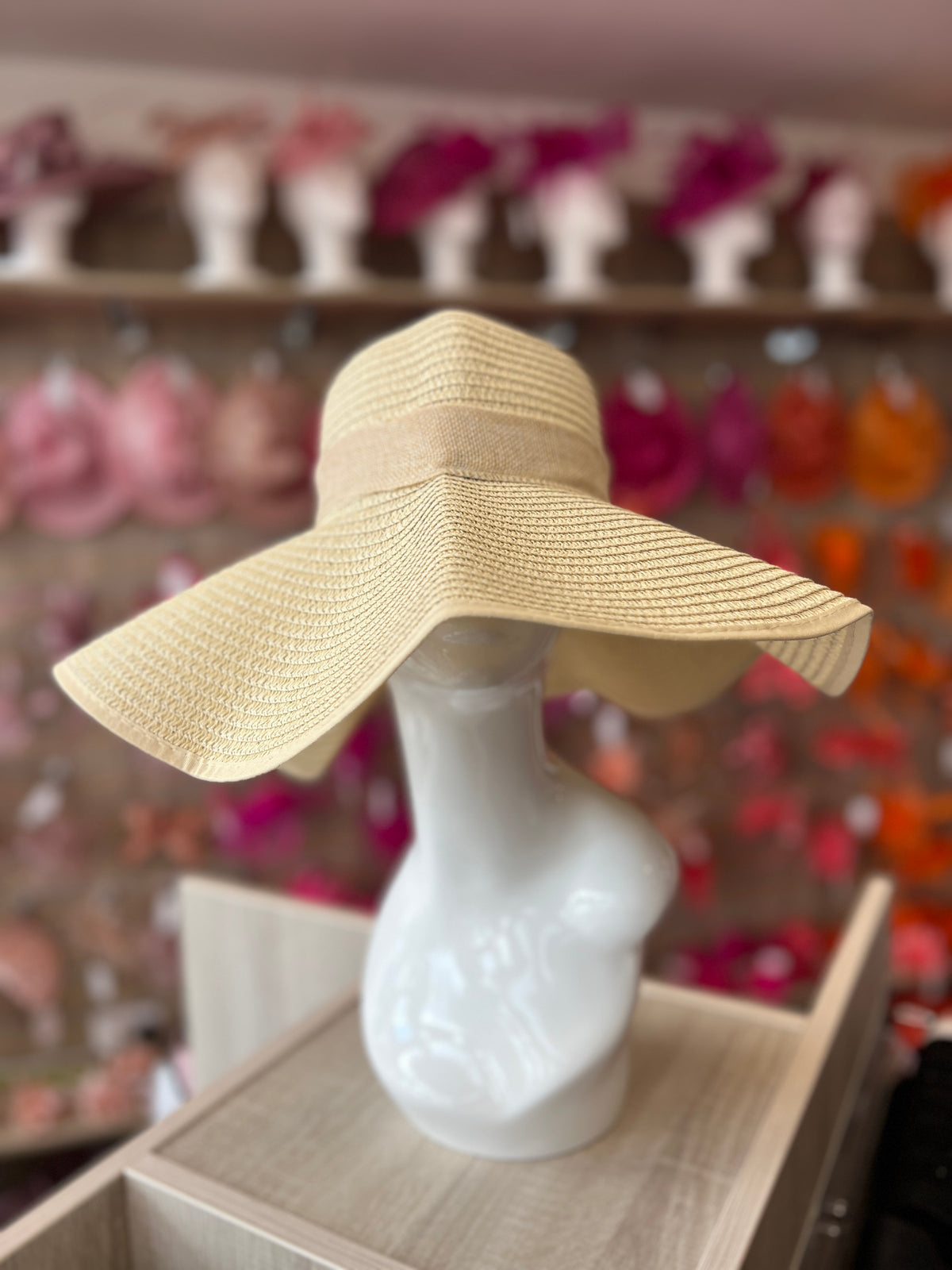 Summer Straw Floppy Hat Beige-Fascinators Direct