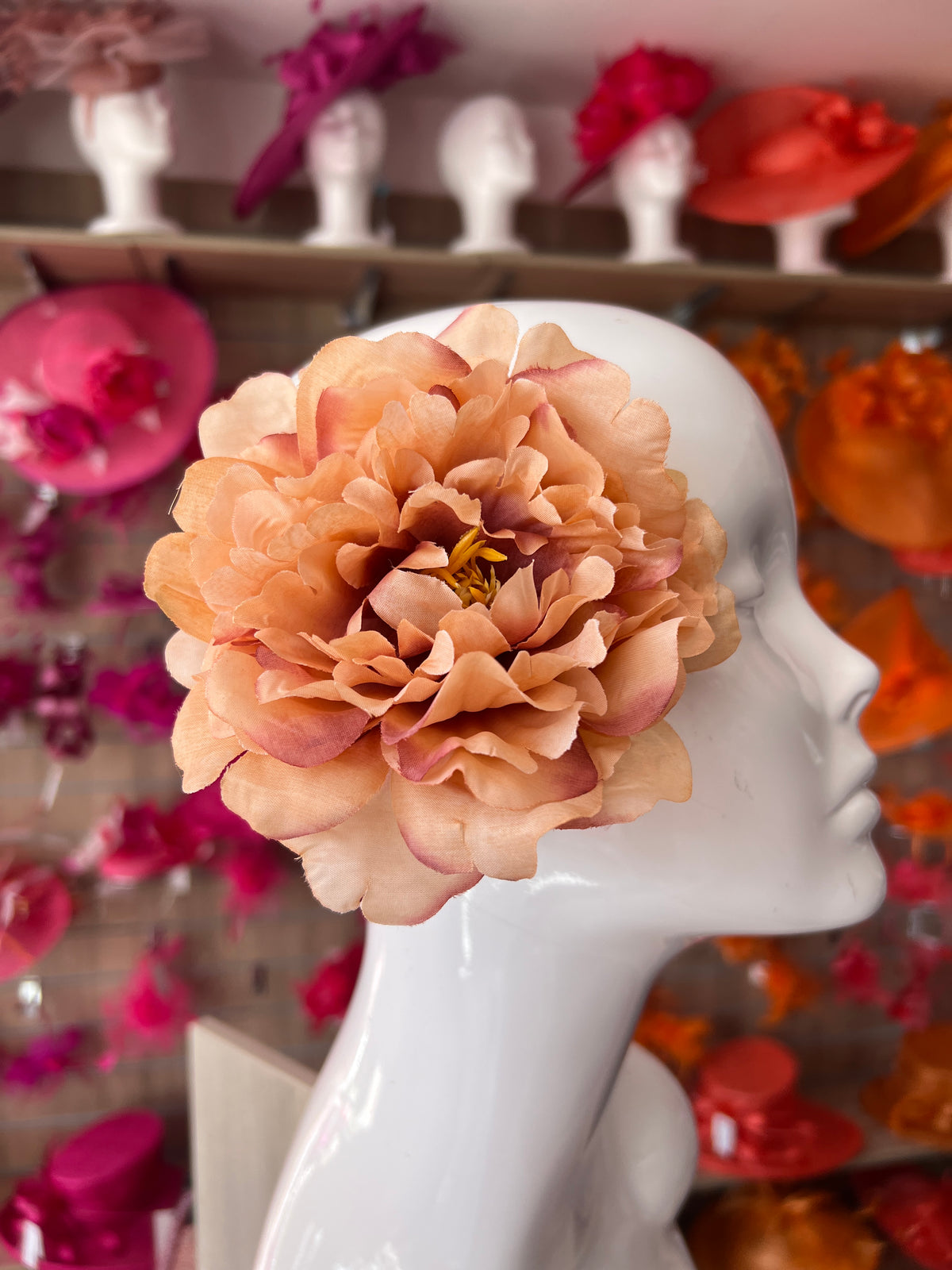 Sunset Orange Peony Hair flower-Fascinators Direct