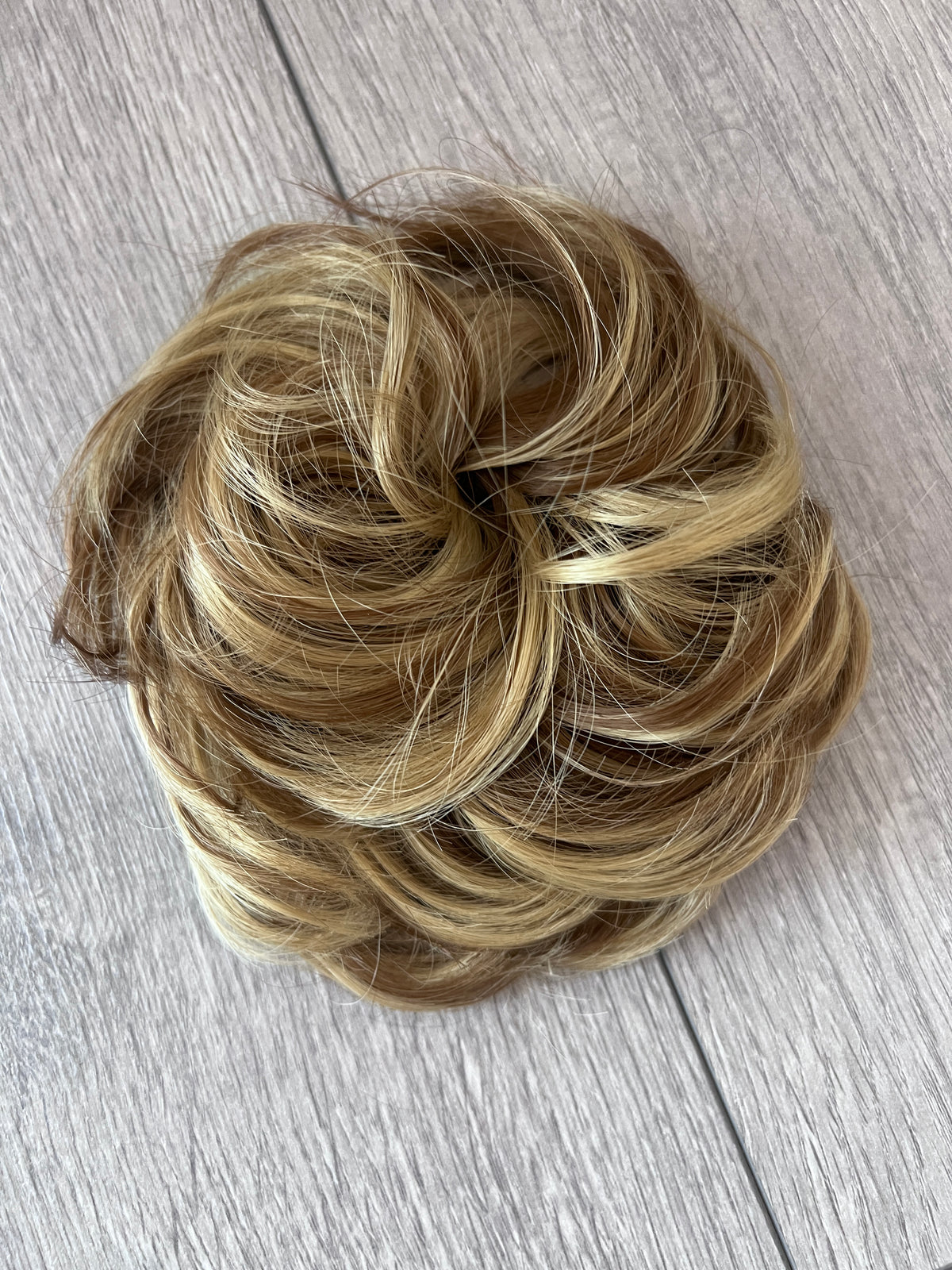 Synthetic Messy Hair Bun Scrunchie - Brunette &amp; Butter Blonde-Fascinators Direct