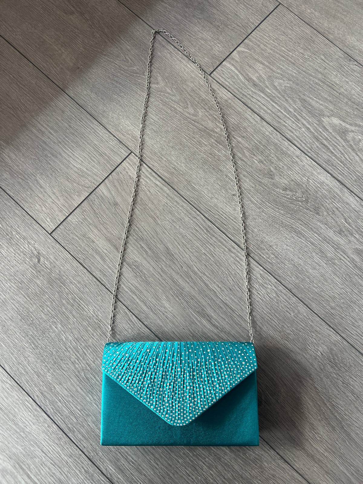 TEAL ENVELOPE CLUTCH BAG WITH RHINESTONES-Fascinators Direct