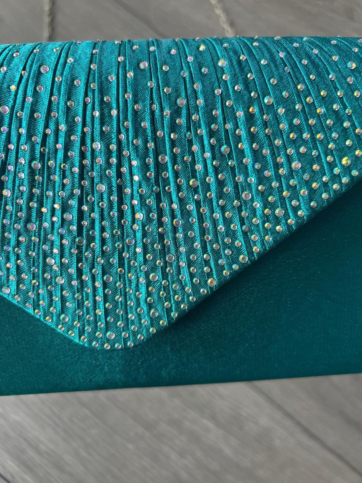 TEAL ENVELOPE CLUTCH BAG WITH RHINESTONES-Fascinators Direct