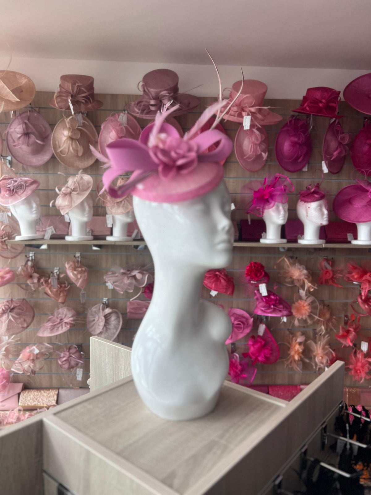 Taffy Pink Disc Fascinator with Ribbons, Quills &amp; Feathers-Fascinators Direct