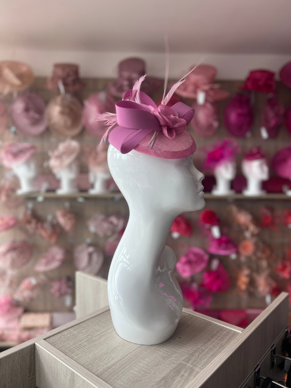 Taffy Pink Disc Fascinator with Ribbons, Quills &amp; Feathers-Fascinators Direct
