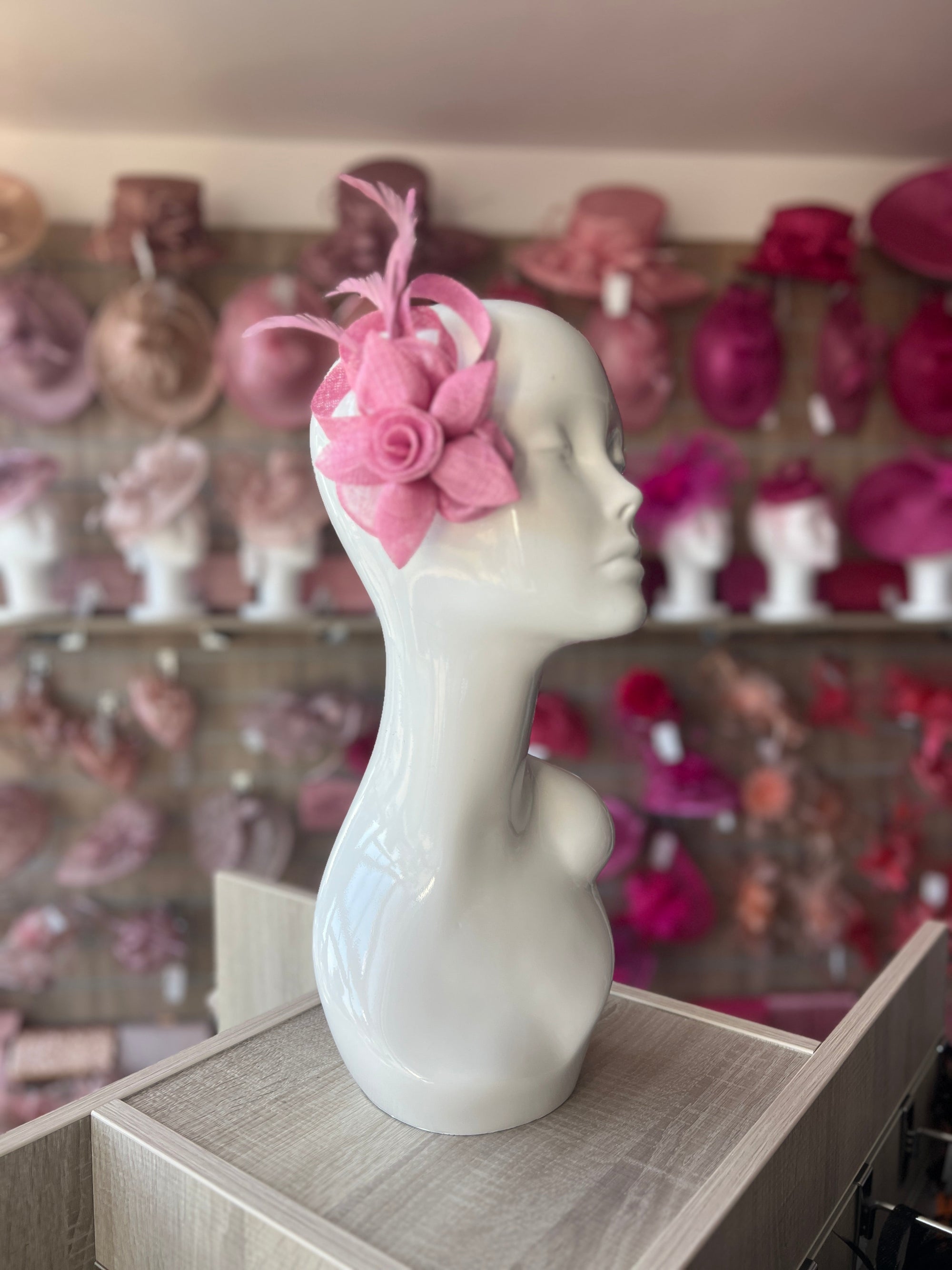 Taffy Pink Flower Fascinator Clip With Feathers-Fascinators Direct