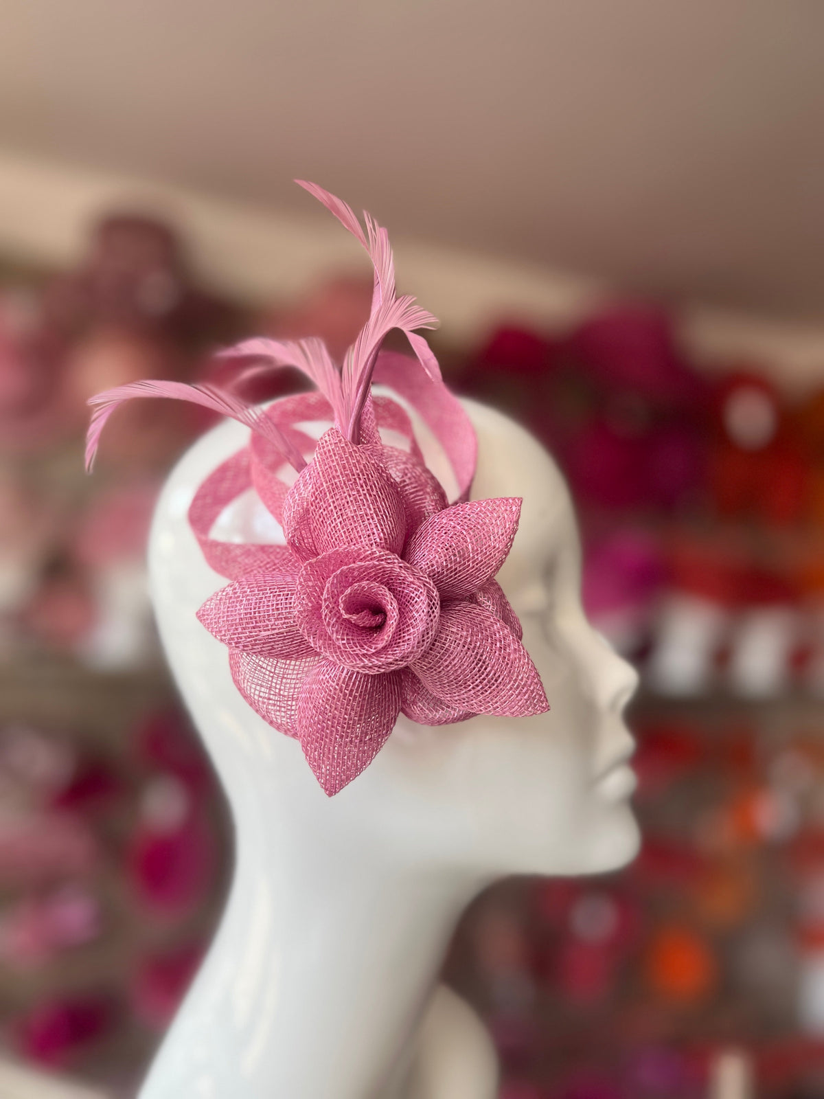 Taffy Pink Flower Fascinator Clip With Feathers-Fascinators Direct