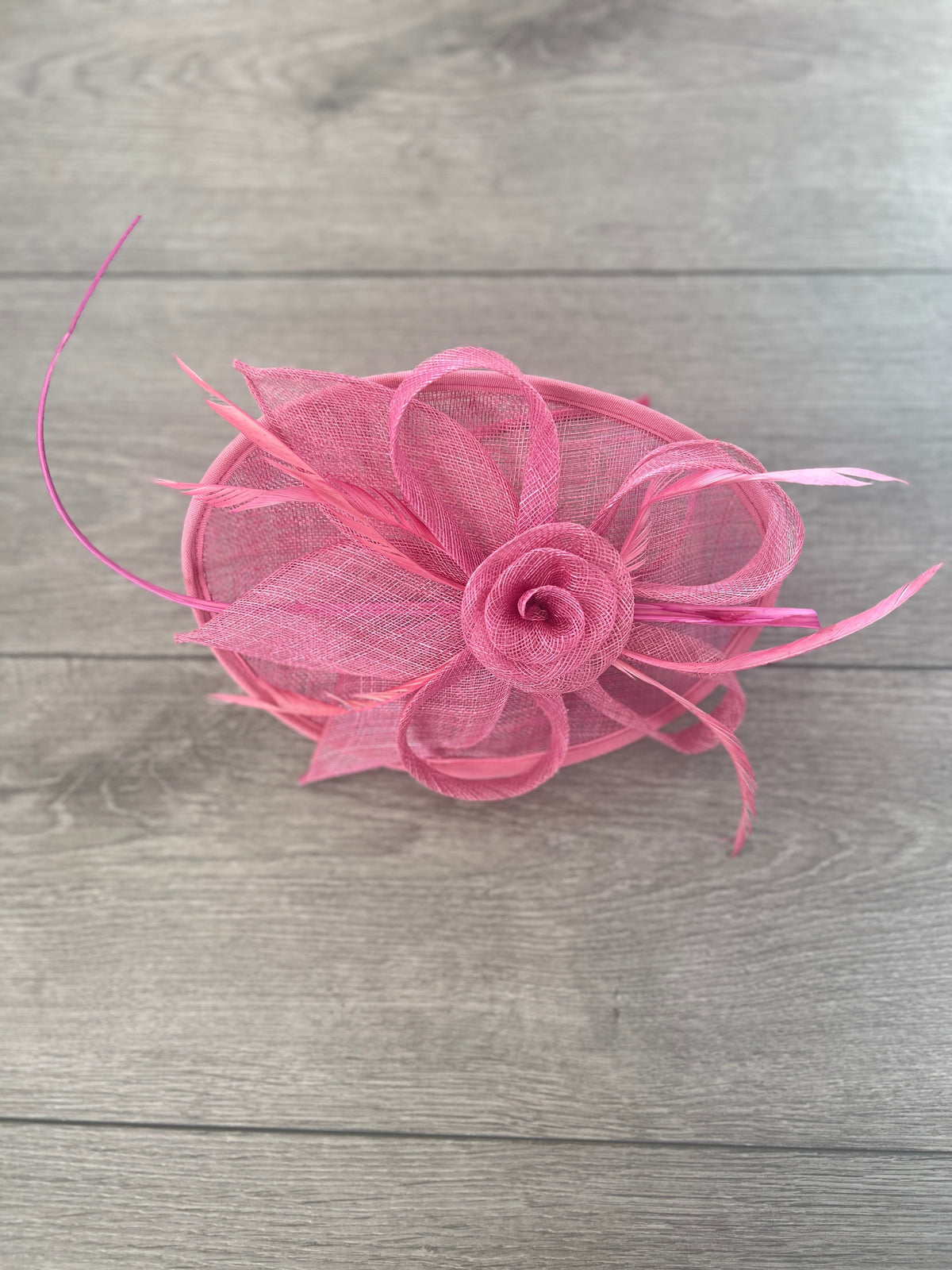 Taffy Pink Saucer Fascinator With Flower &amp; Quill-Fascinators Direct