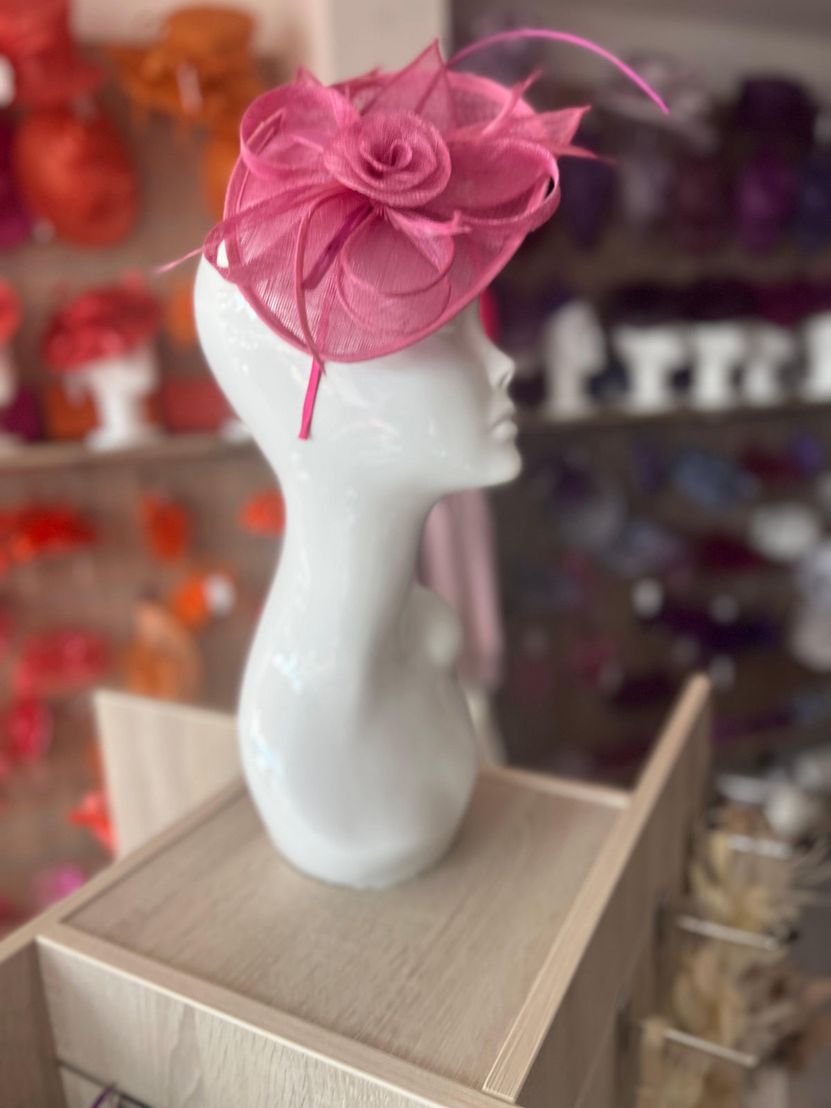 Taffy Pink Saucer Fascinator With Flower &amp; Quill-Fascinators Direct