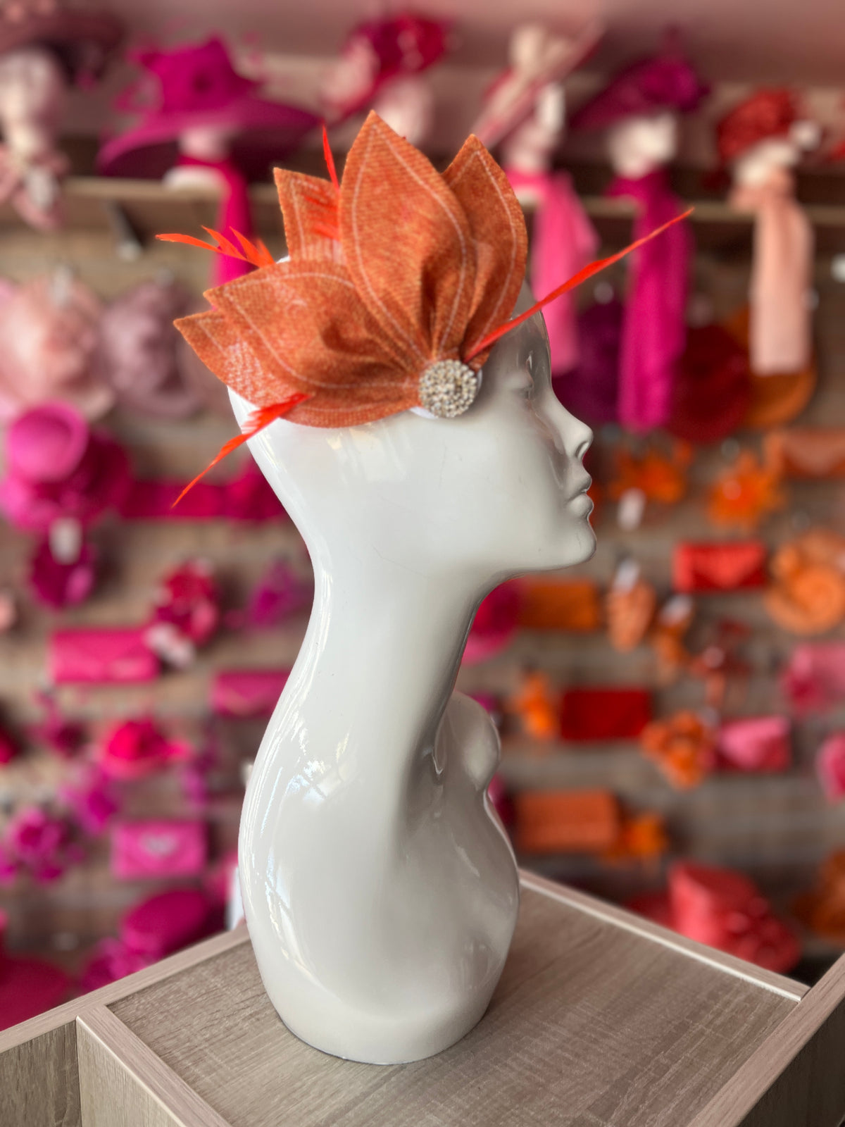 Tangerine Feather Petal Fan Hair Clip Fascinator (Copy)-Fascinators Direct
