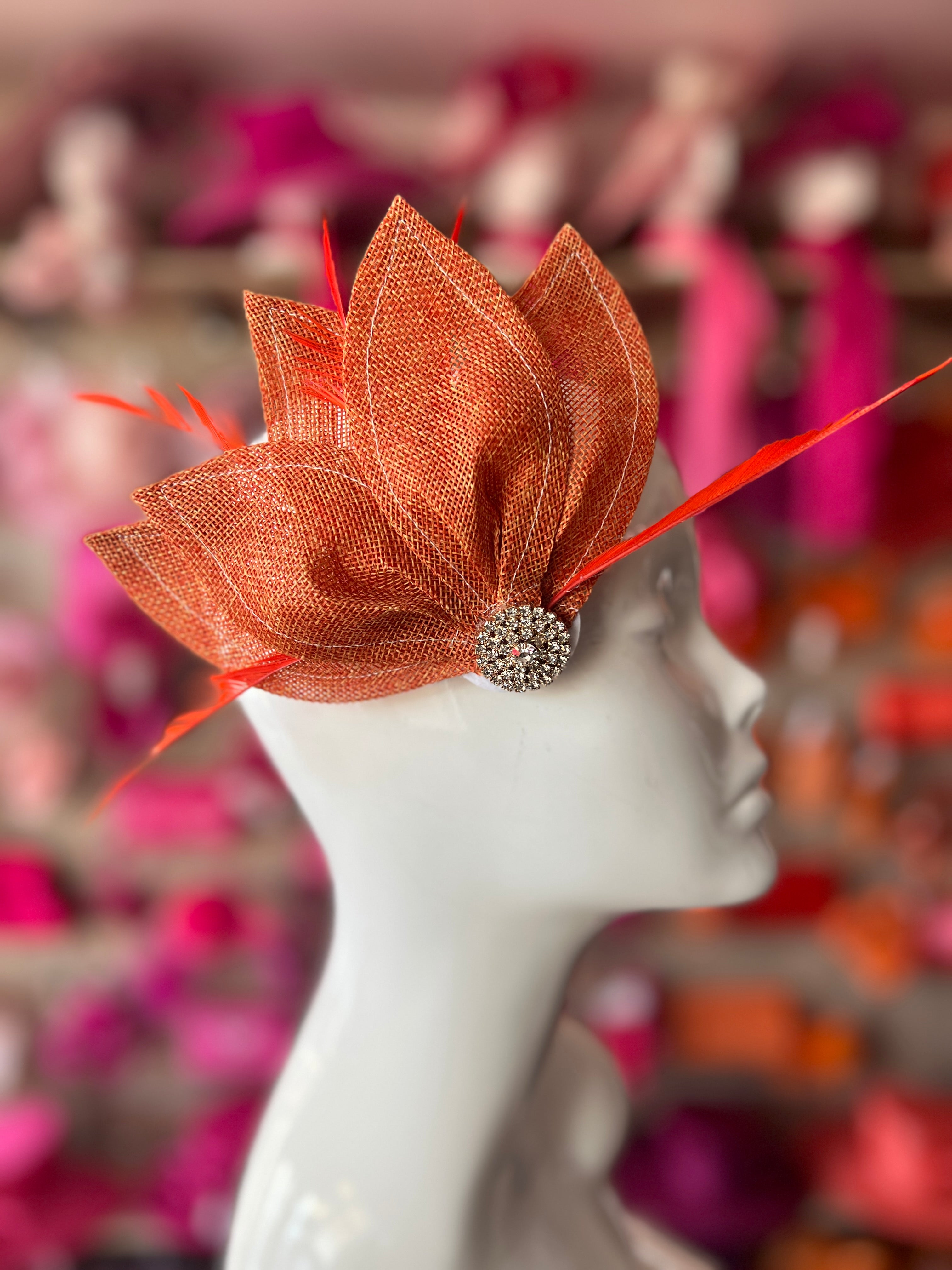 Tangerine Feather Petal Fan Hair Clip Fascinator display picture 1