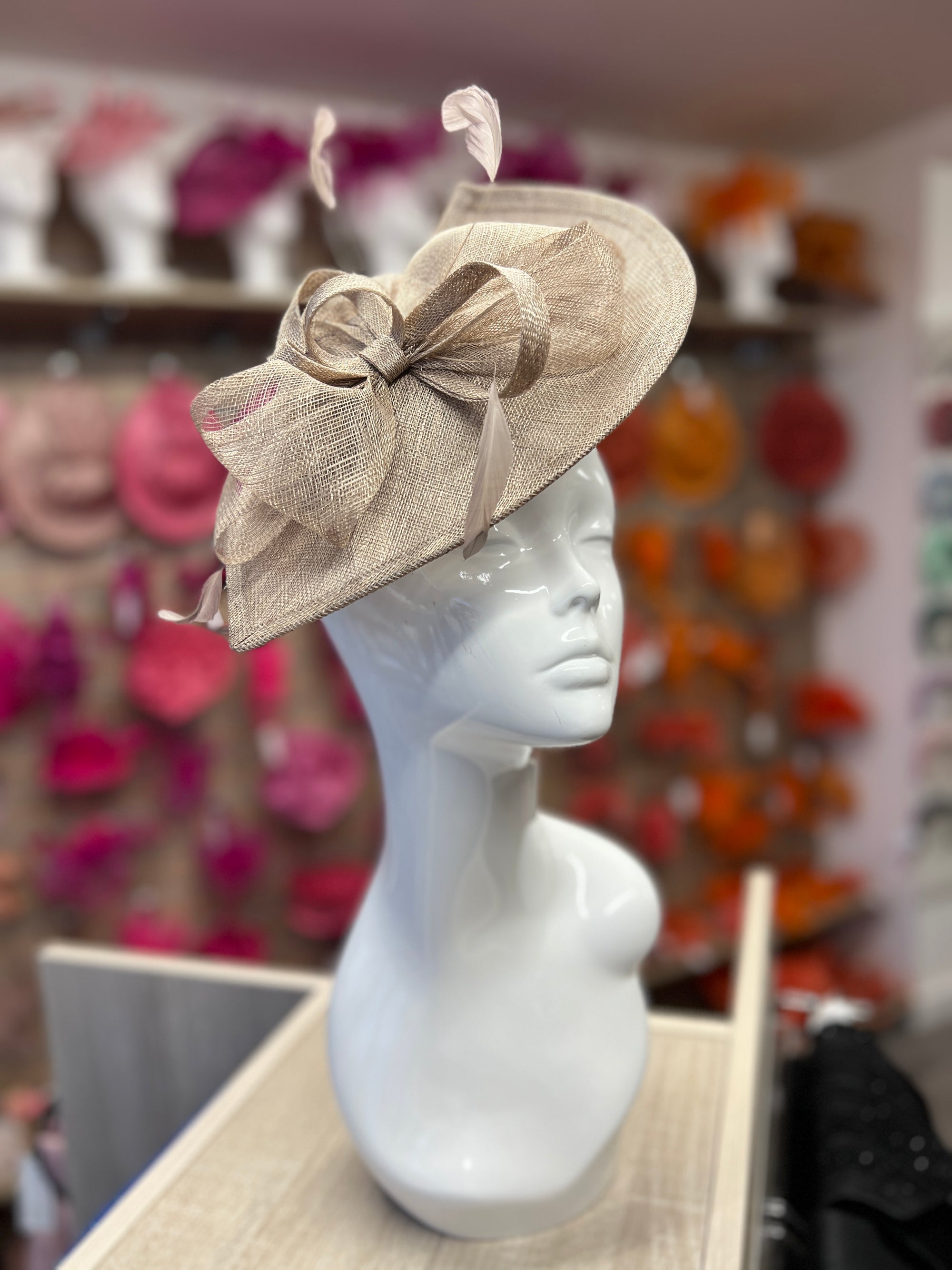 Taupe Disc Fascinator with Decorative Bow-Fascinators Direct