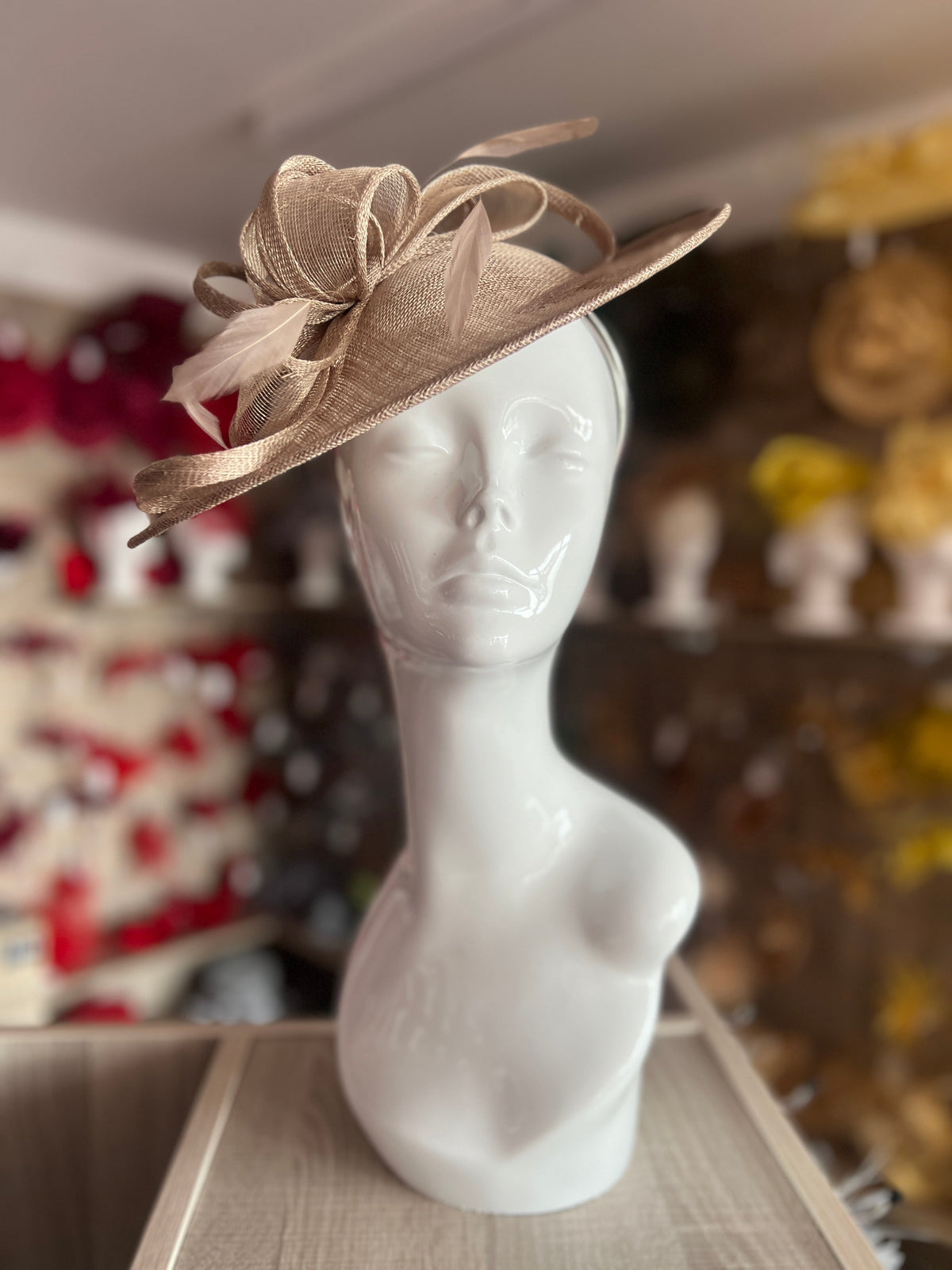 Taupe Teardrop Disc Fascinator-Fascinators Direct