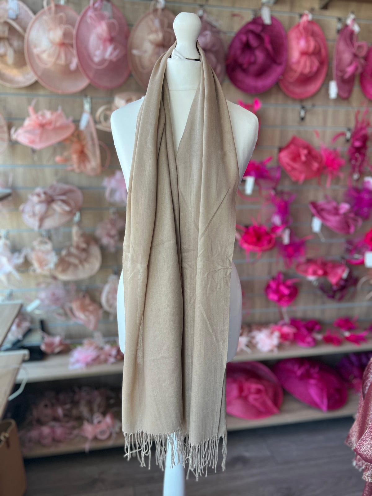 Taupe Wedding Pashmina Scarf-Fascinators Direct