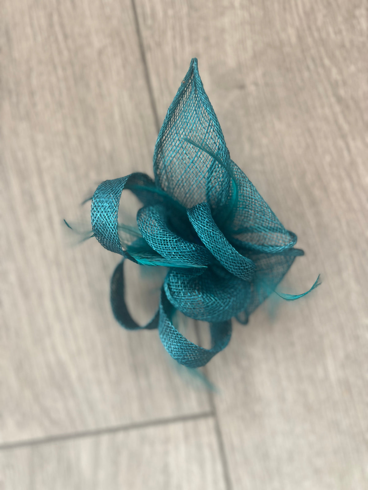 Teal Fascinator Clip with Sinamay &amp; Feather Flower-Fascinators Direct