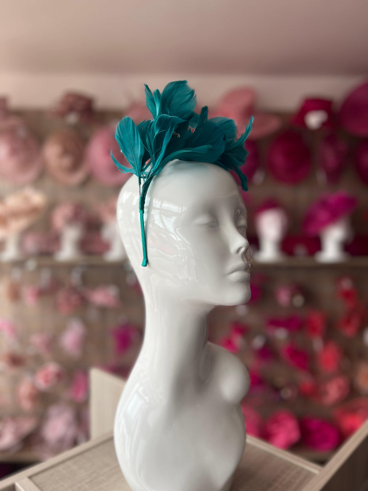Teal Fascinator Headband with Feather Petals &amp; Diamanté-Fascinators Direct