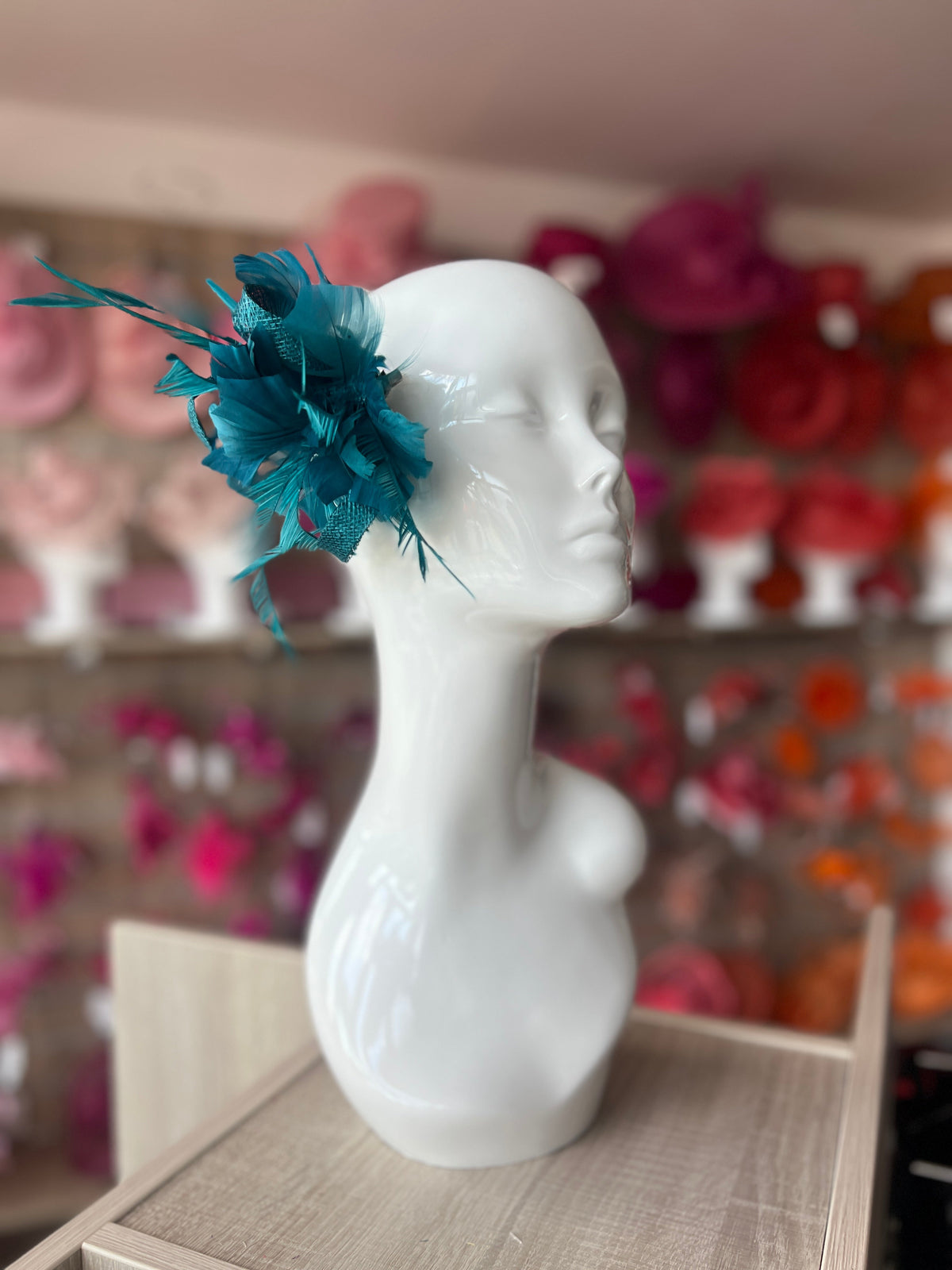 Teal Fascinator with Loops &amp; Feather Flower-Fascinators Direct