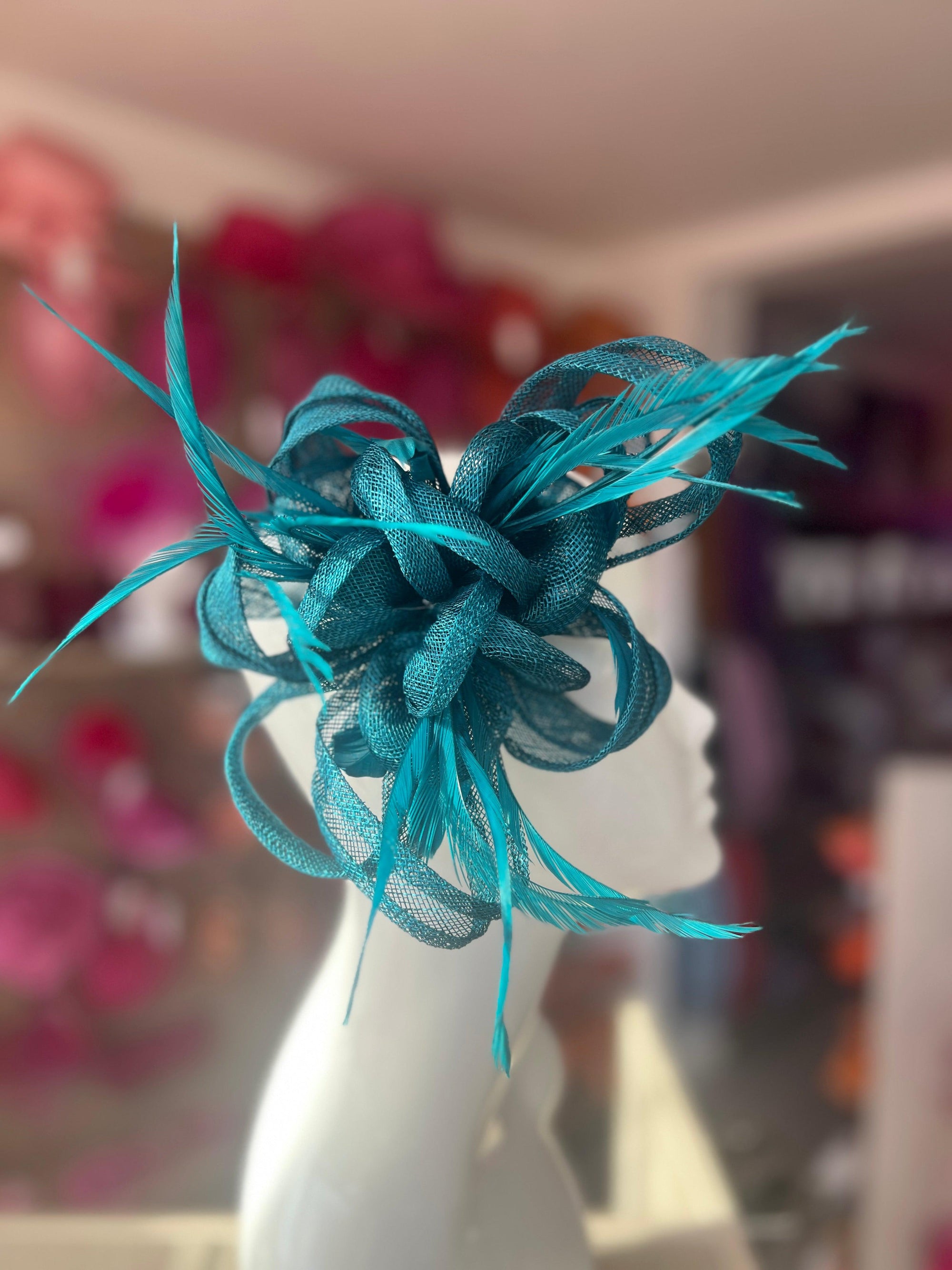 Teal Flower Fascinator with Loops & Feathers-Fascinators Direct