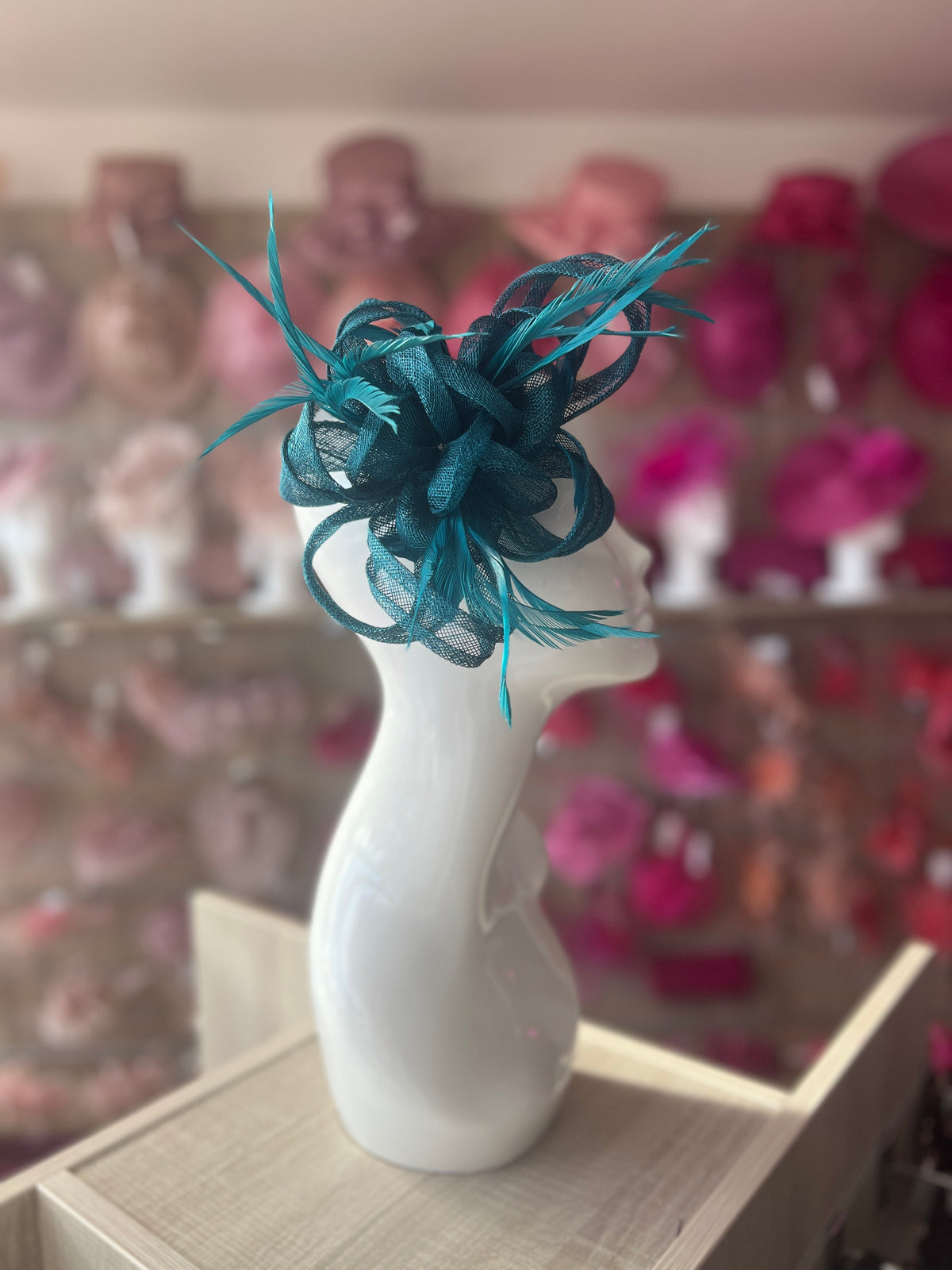 Teal Flower Fascinator with Loops &amp; Feathers-Fascinators Direct