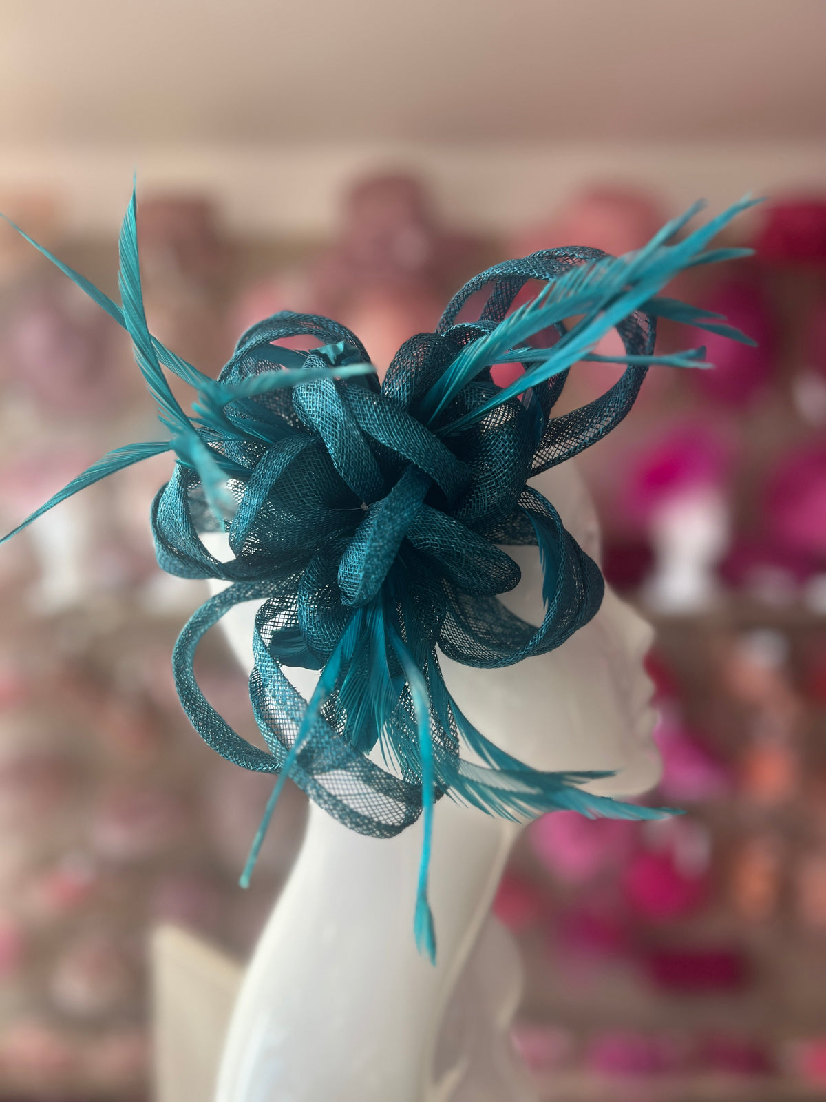 Teal Flower Fascinator with Loops &amp; Feathers-Fascinators Direct