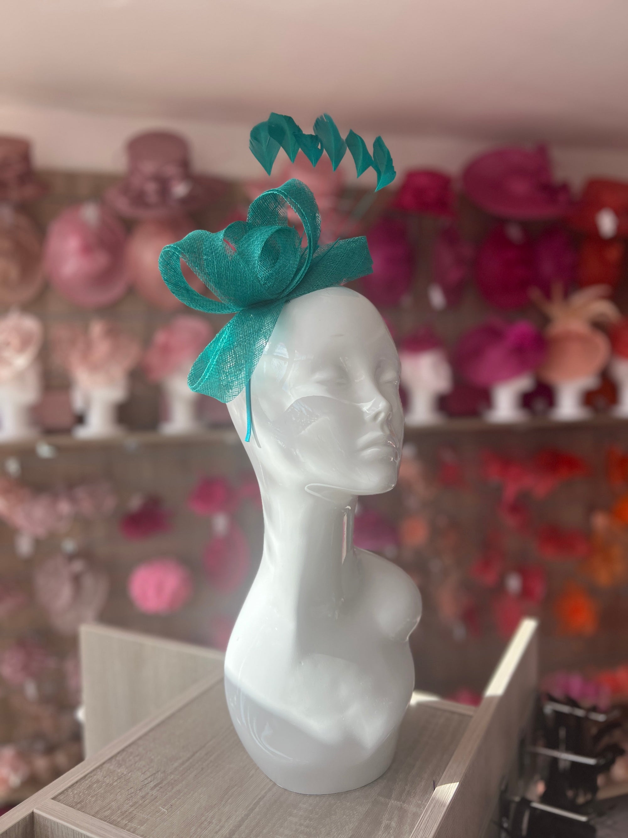 Teal Large Loop Feather Headband Fascinator-Fascinators Direct