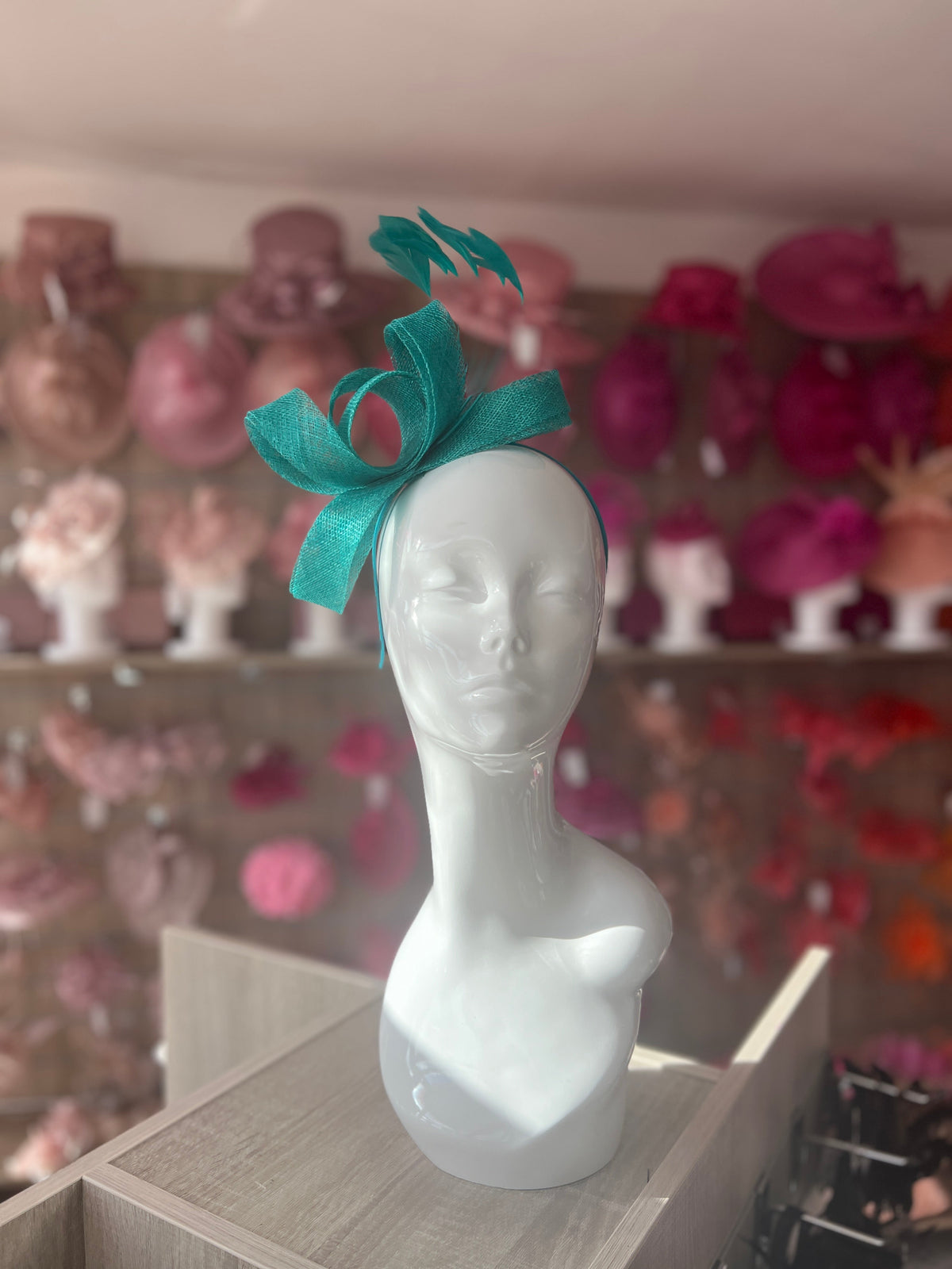 Teal Large Loop Feather Headband Fascinator-Fascinators Direct