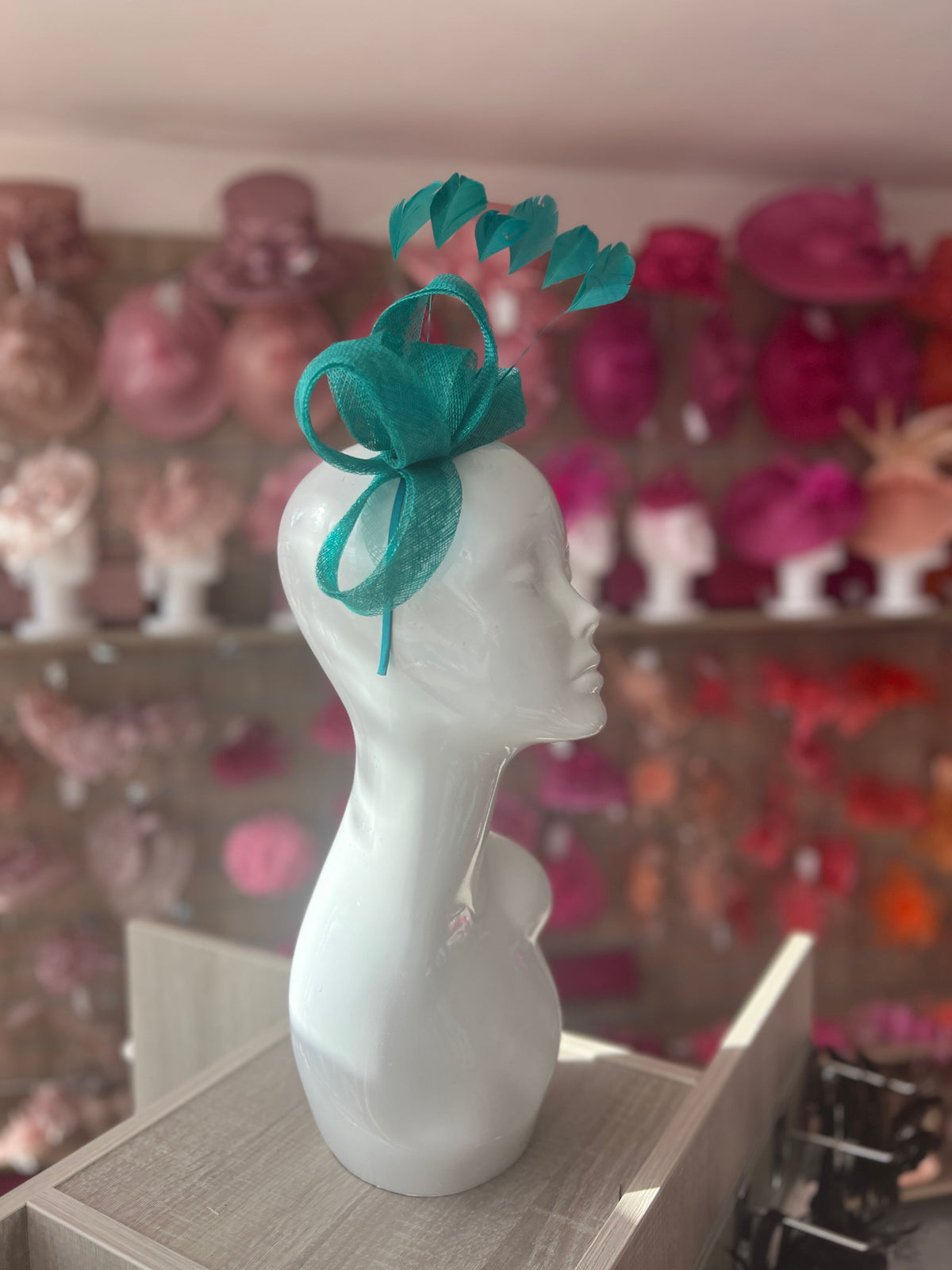 Teal Large Loop Feather Headband Fascinator-Fascinators Direct