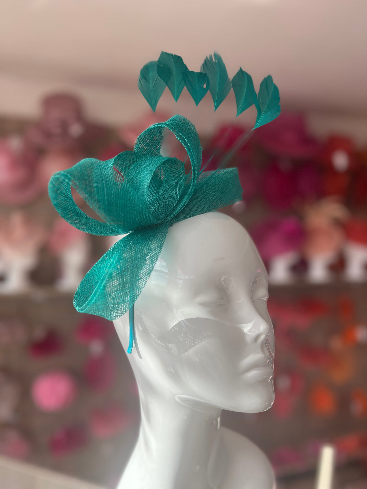 Teal Large Loop Feather Headband Fascinator-Fascinators Direct