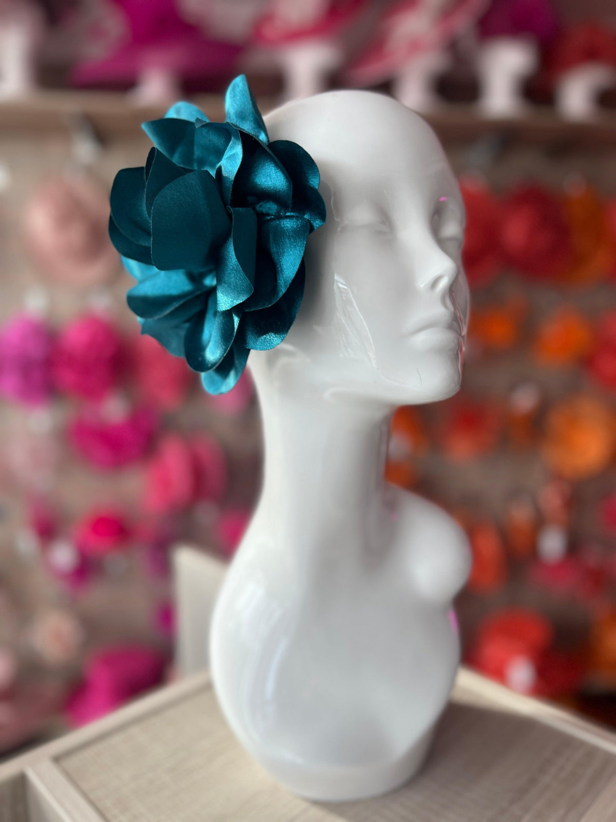 Teal Large Satin Rose Flower Fascinator-Fascinators Direct