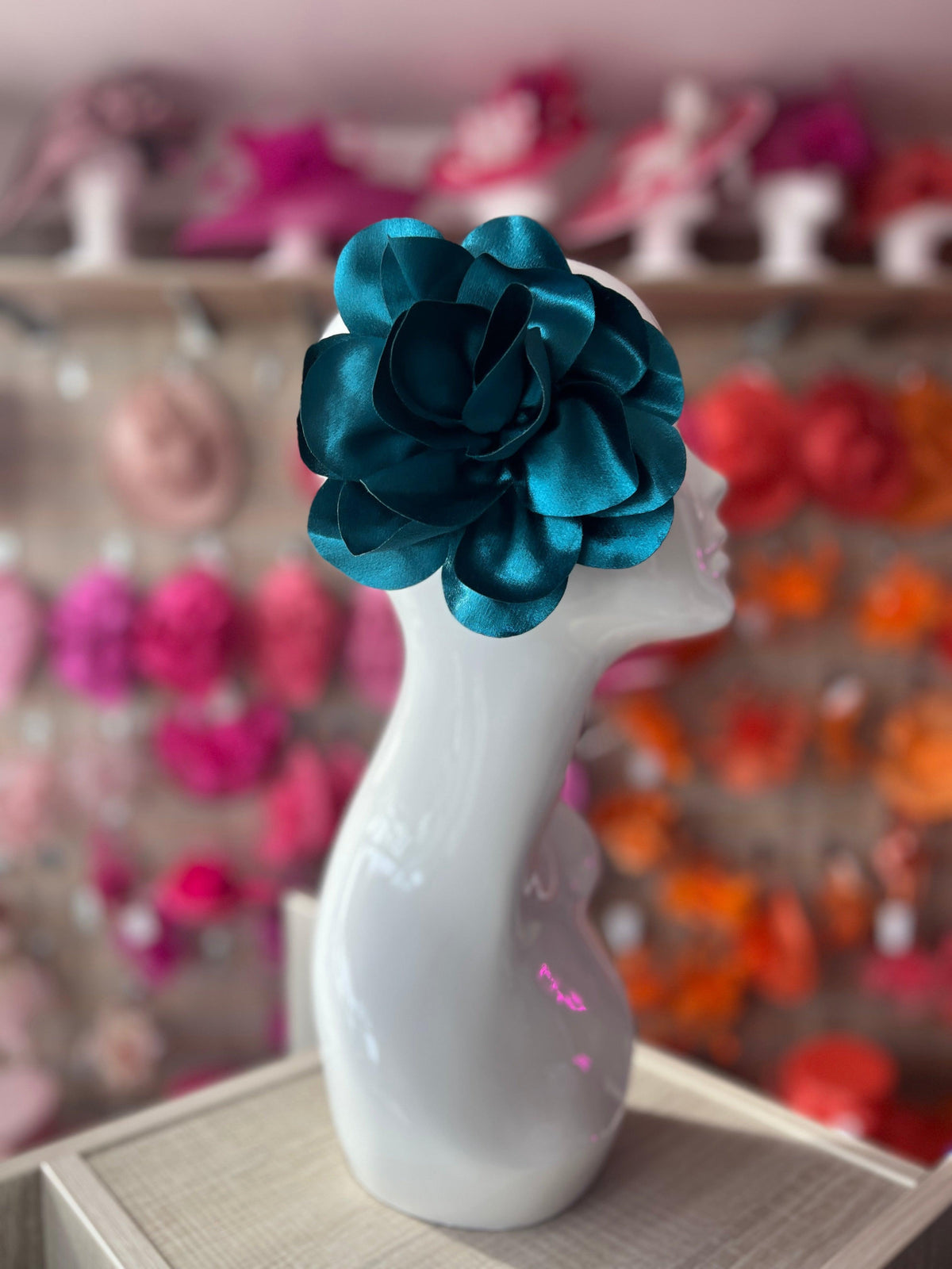 Teal Large Satin Rose Flower Fascinator-Fascinators Direct