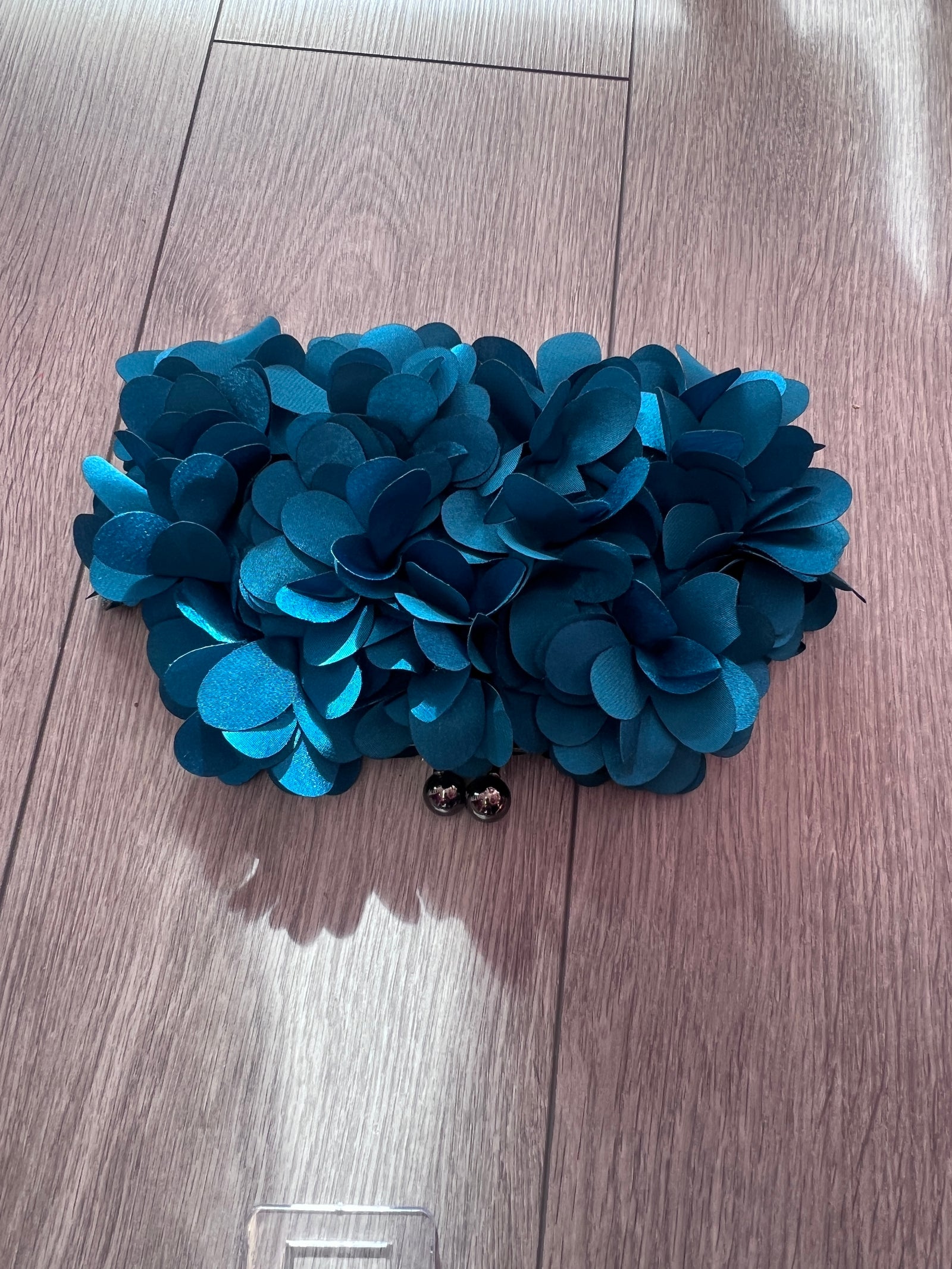 Teal Satin Flower Petal Clutch Bag-Fascinators Direct