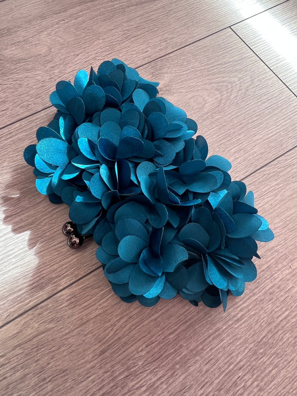 Teal Satin Flower Petal Clutch Bag-Fascinators Direct