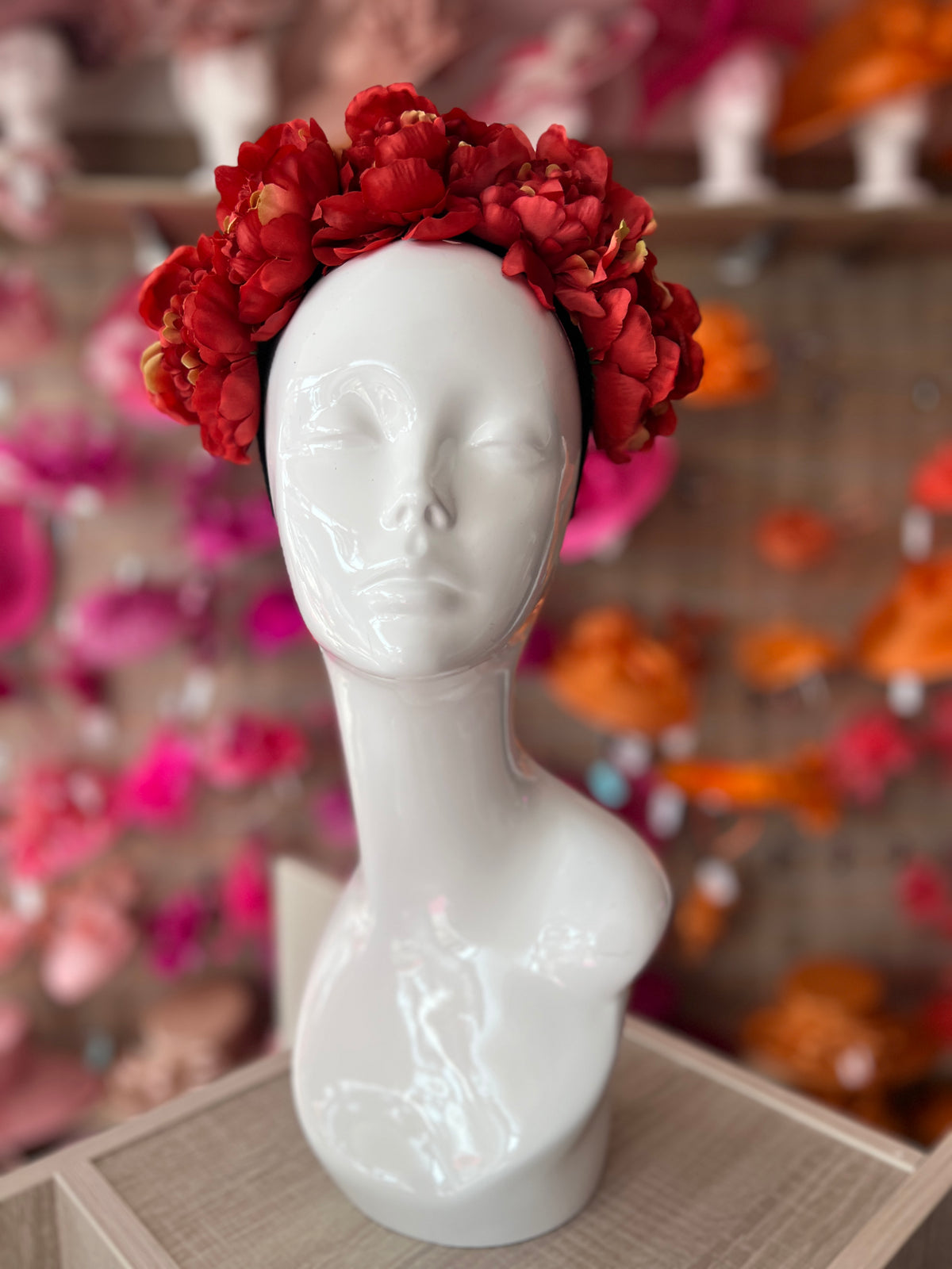 Tomato Red Peony flower Crown Headband-Fascinators Direct