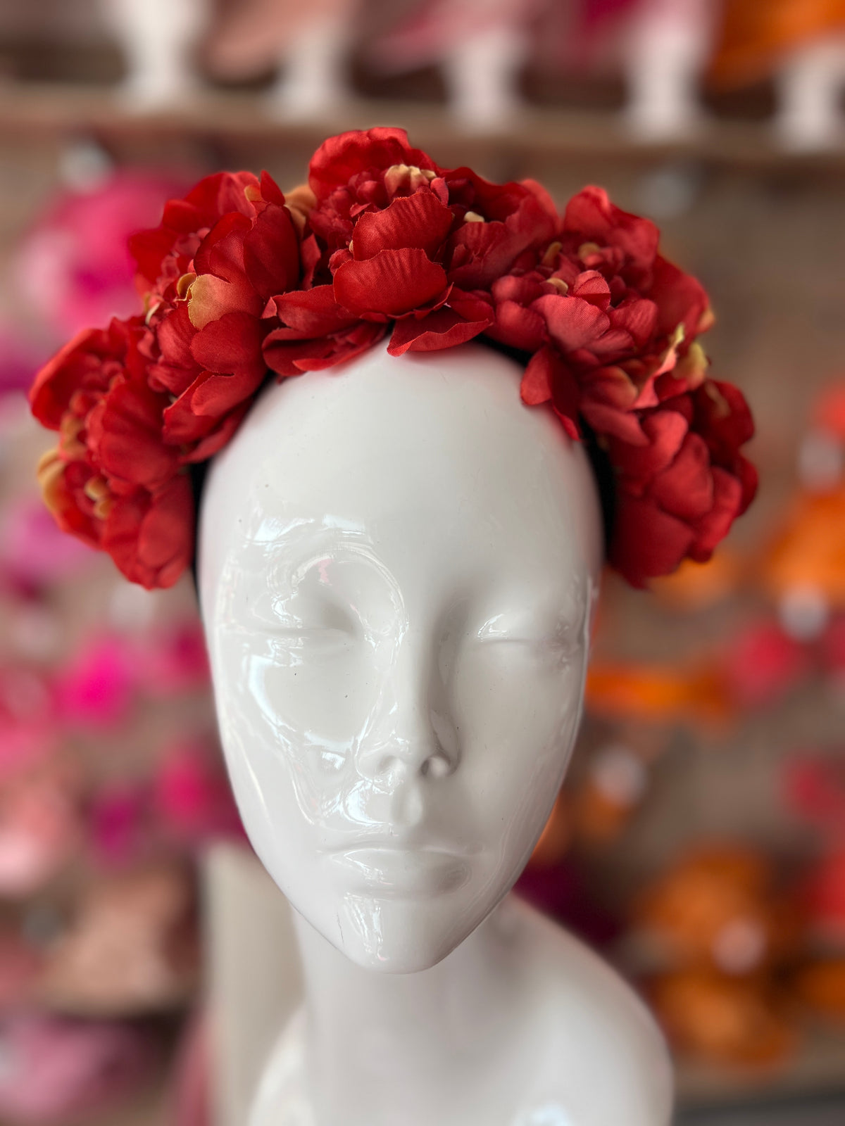 Tomato Red Peony flower Crown Headband-Fascinators Direct