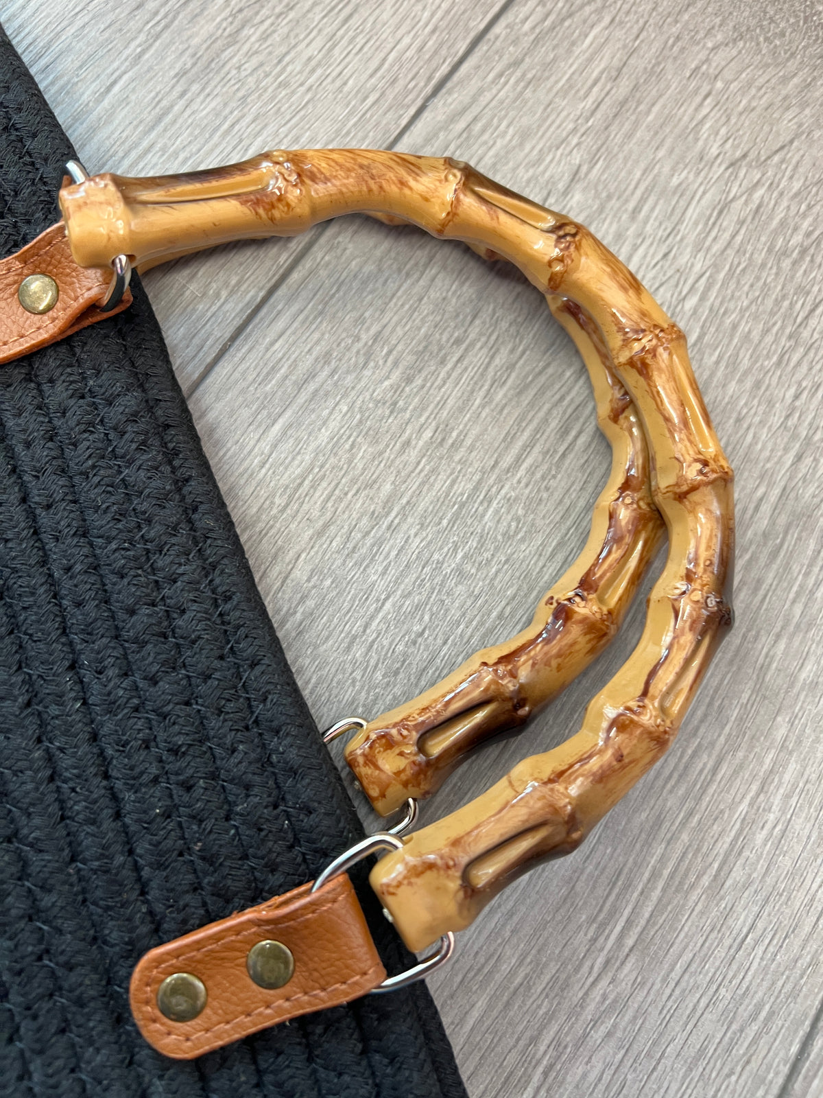 Tote Beach Bag With Bamboo Handles Black-Fascinators Direct