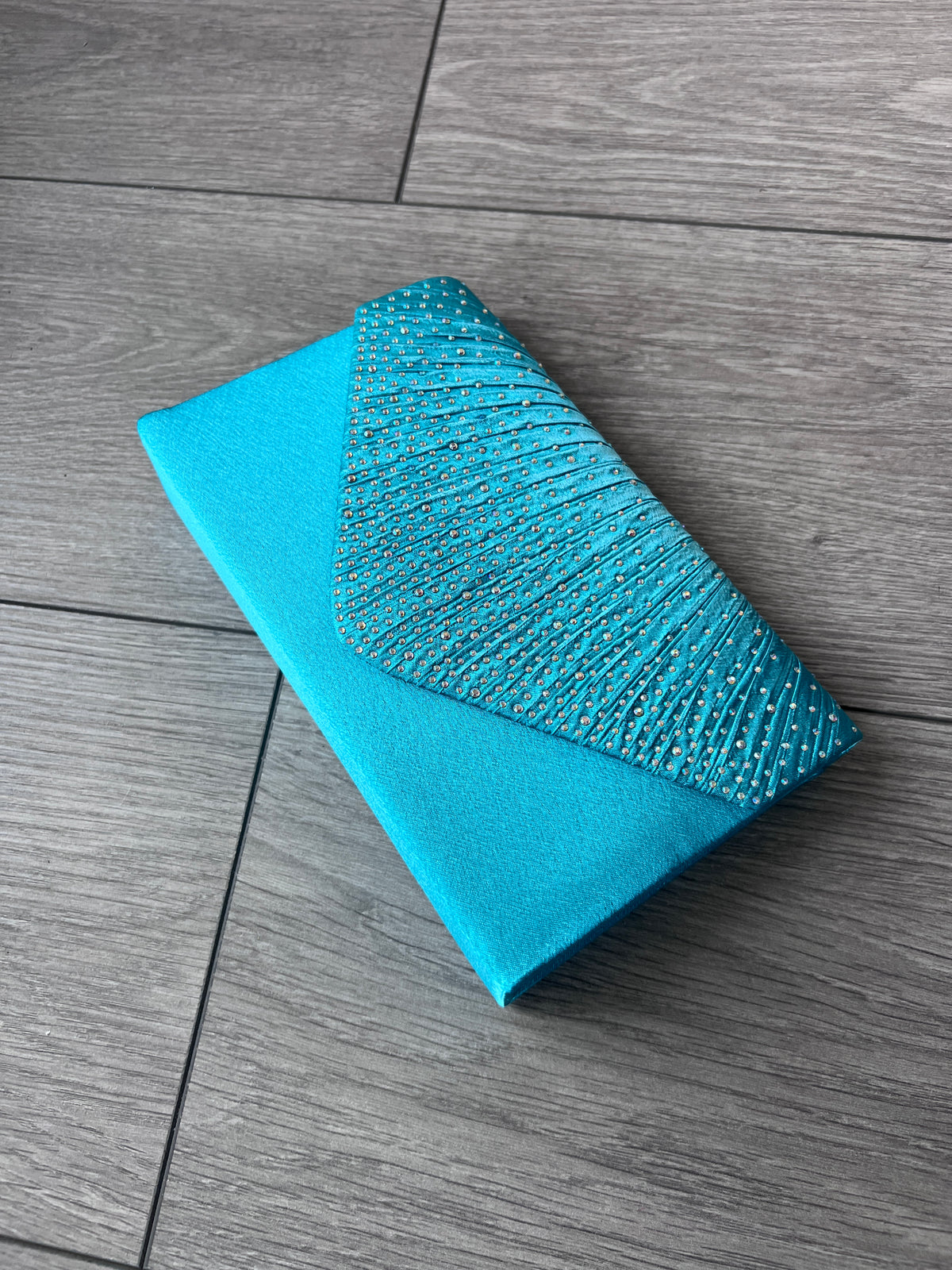 Turquoise Envelope Clutch Bag With Rhinestones-Fascinators Direct