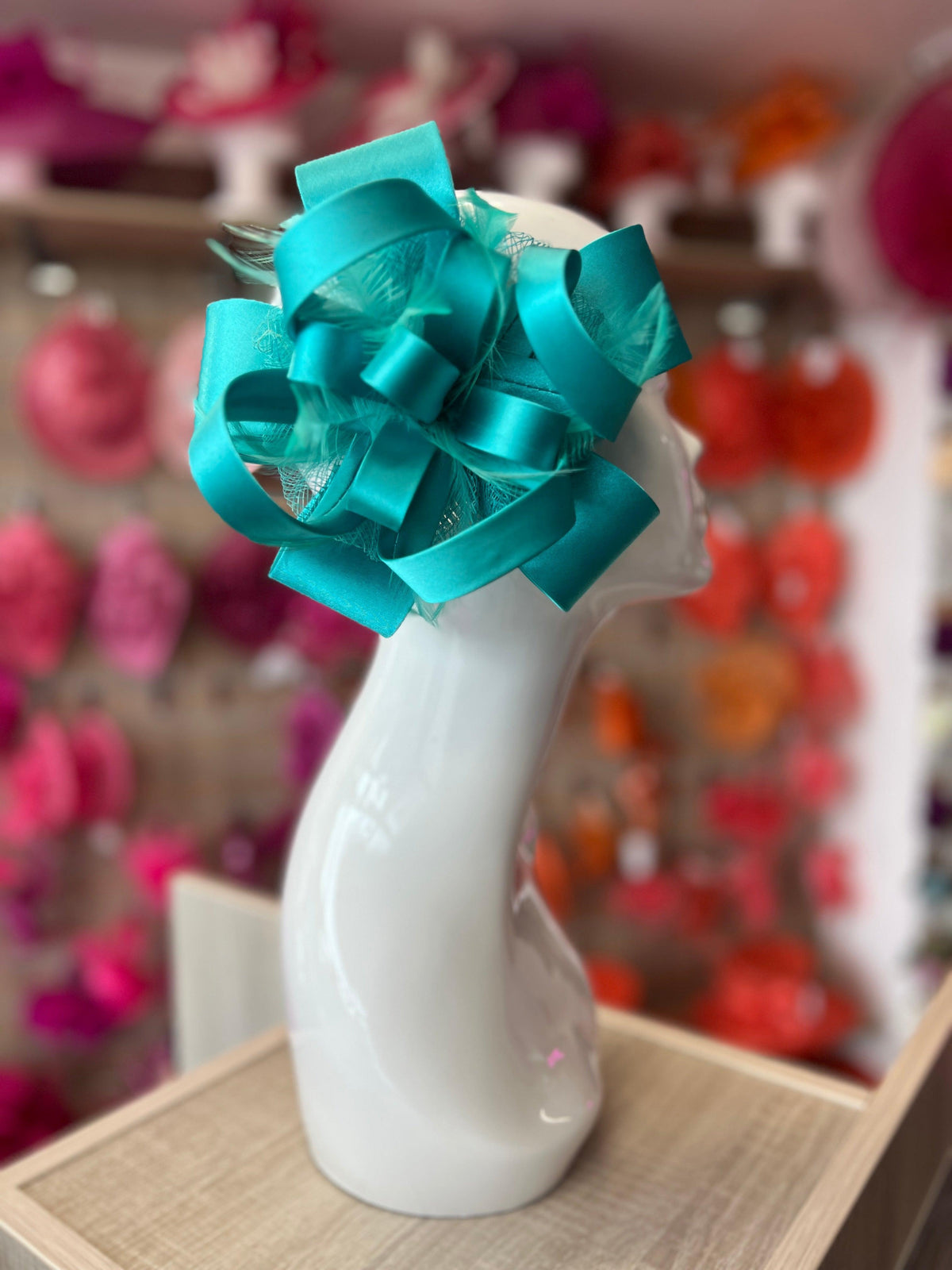 Turquoise Fascinator with Satin &amp; Sinamay Flower &amp; Feathers-Fascinators Direct