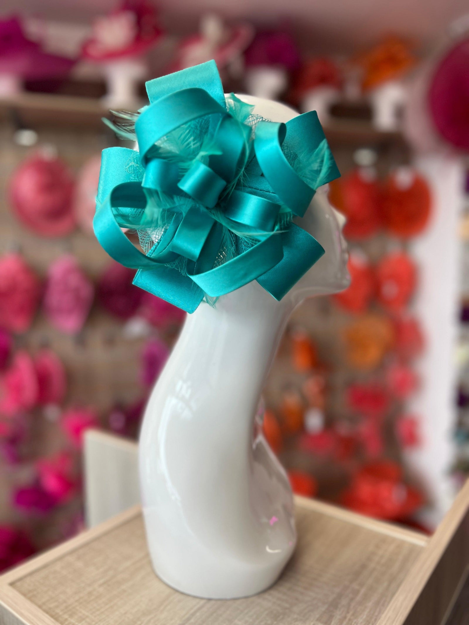 Turquoise Fascinator with Satin & Sinamay Flower & Feathers-Fascinators Direct