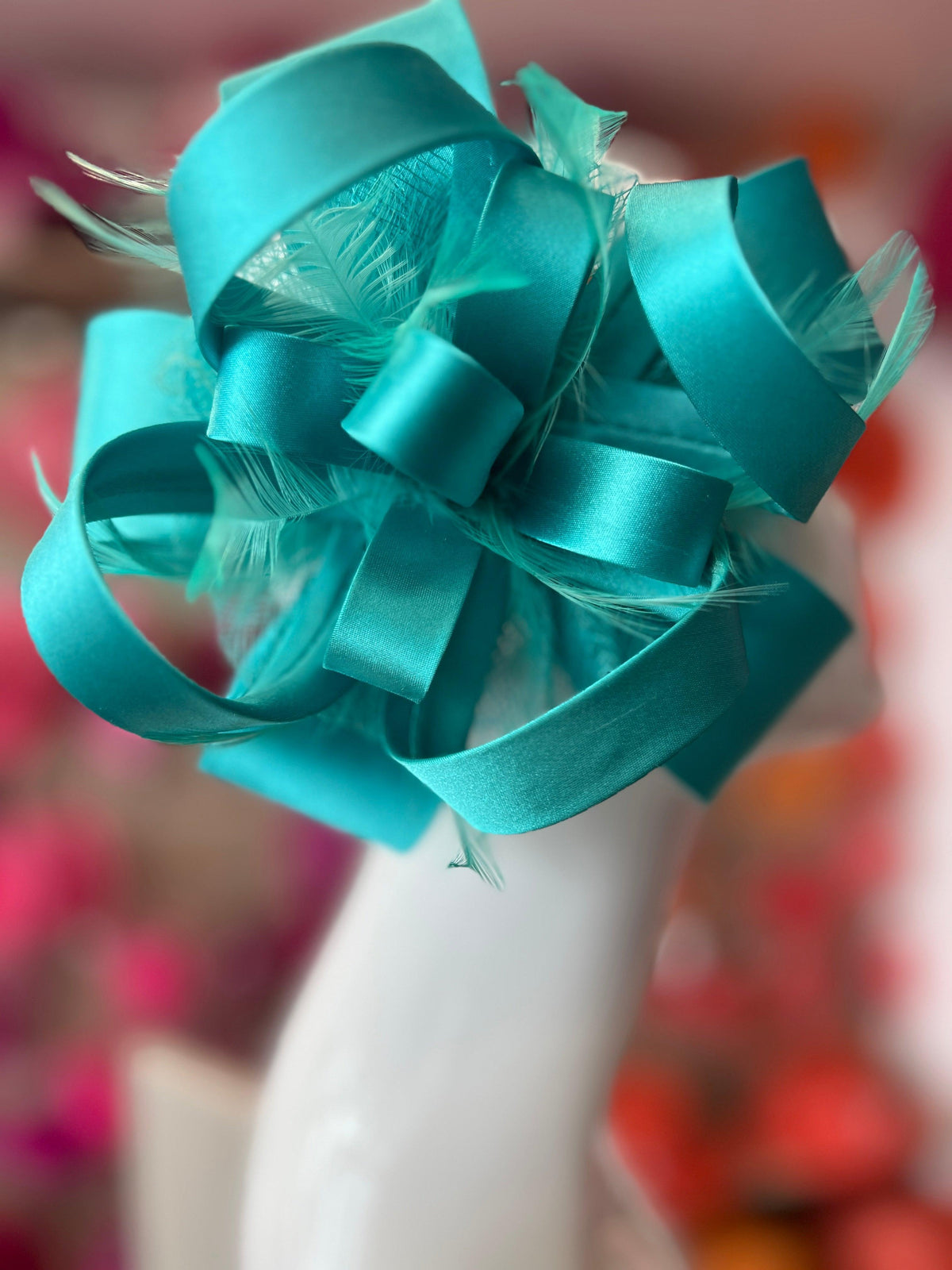 Turquoise Fascinator with Satin &amp; Sinamay Flower &amp; Feathers-Fascinators Direct