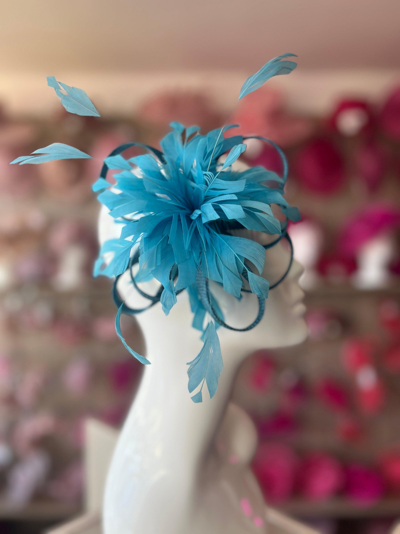 Turquoise Feather Fascinator with Sinamay Loops-Fascinators Direct
