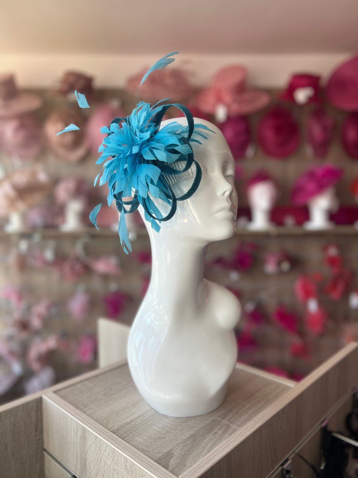 Turquoise Feather Fascinator with Sinamay Loops-Fascinators Direct