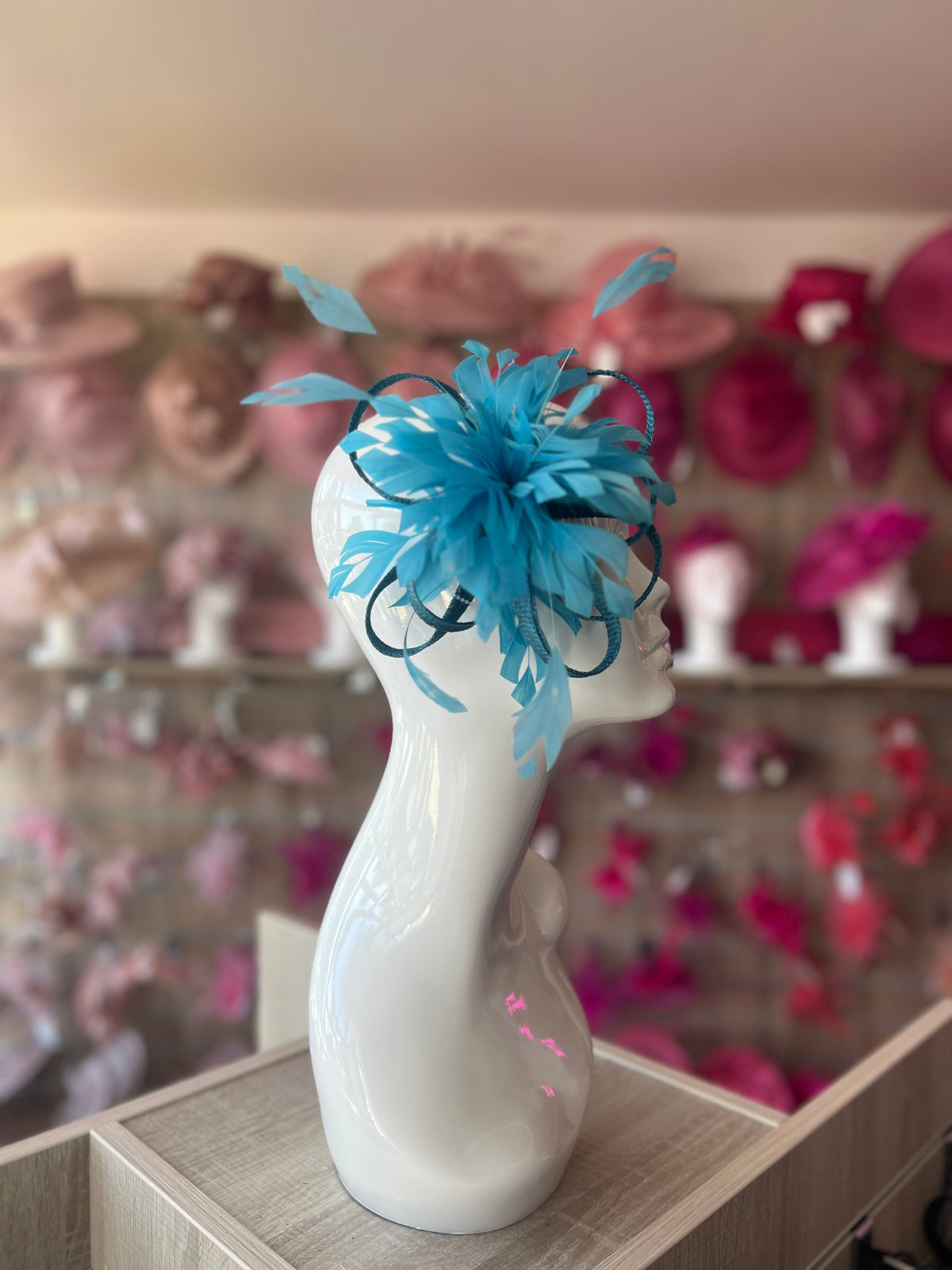 Turquoise Feather Fascinator with Sinamay Loops-Fascinators Direct