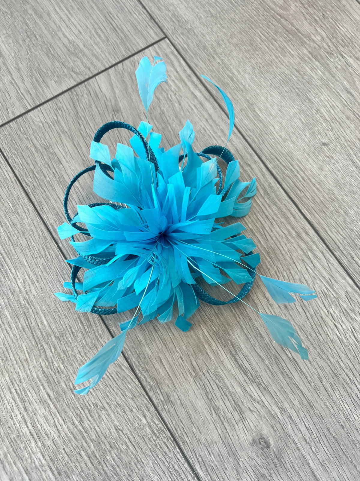Turquoise Feather Fascinator with Sinamay Loops-Fascinators Direct