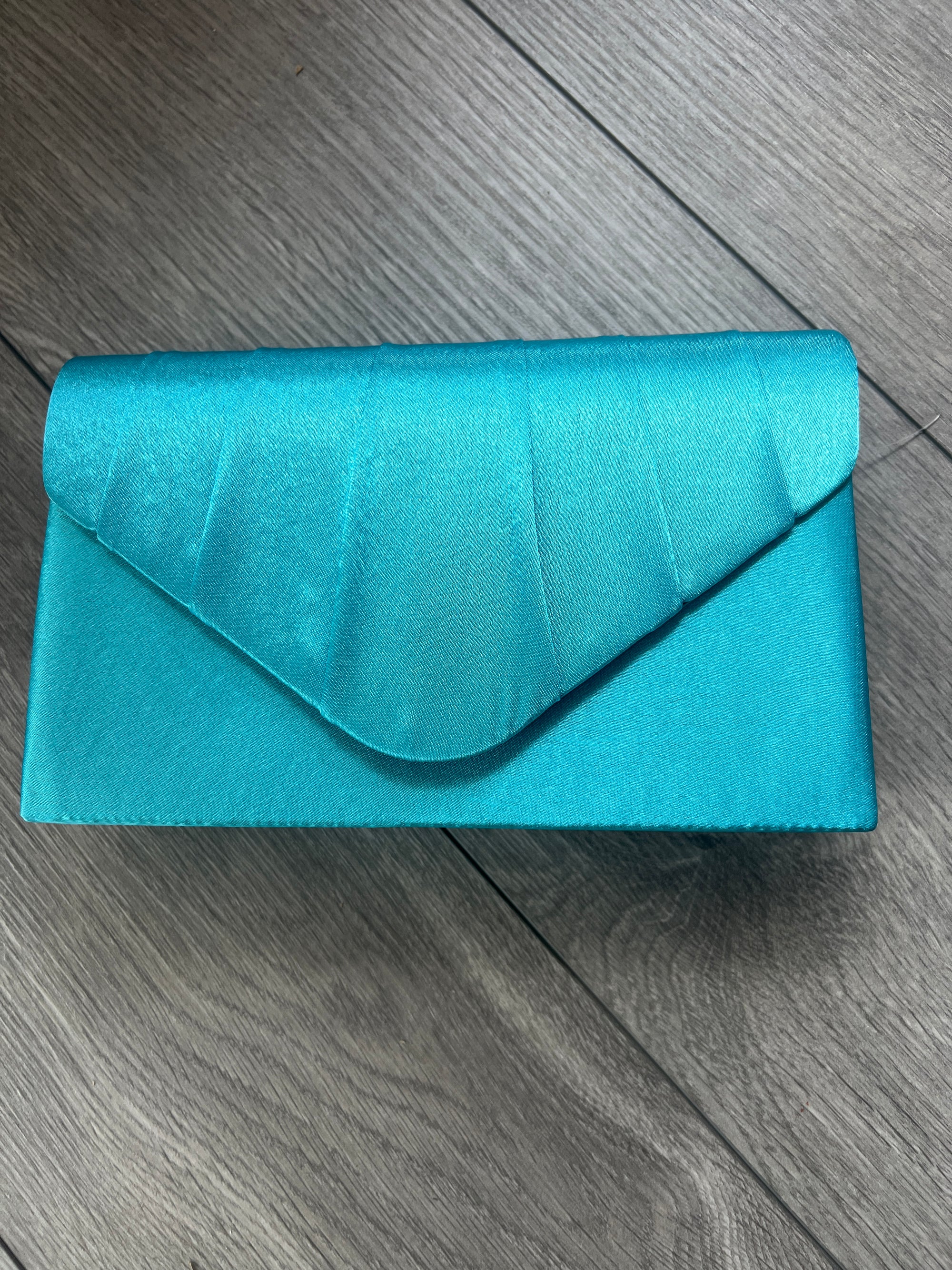 Turquoise Satin Envelope Clutch Bag-Fascinators Direct