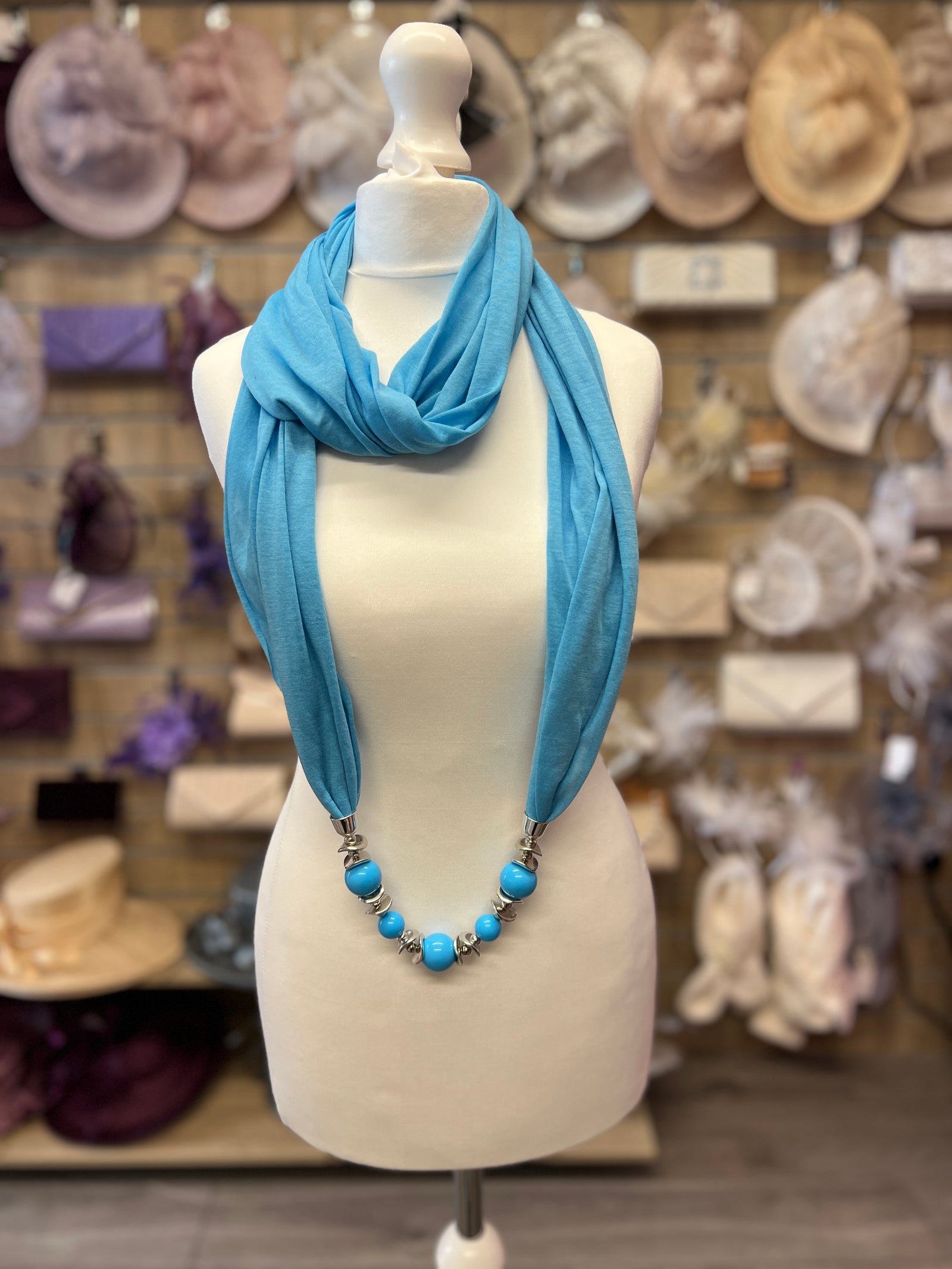 Turquoise Scarf Necklace With Beads-Fascinators Direct