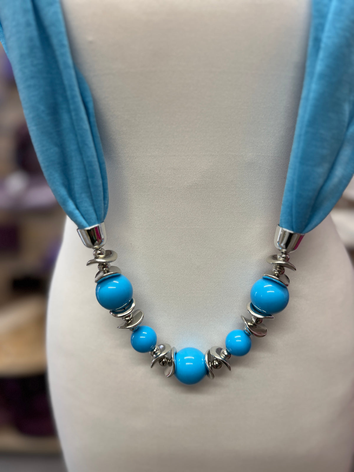 Turquoise Scarf Necklace With Beads-Fascinators Direct