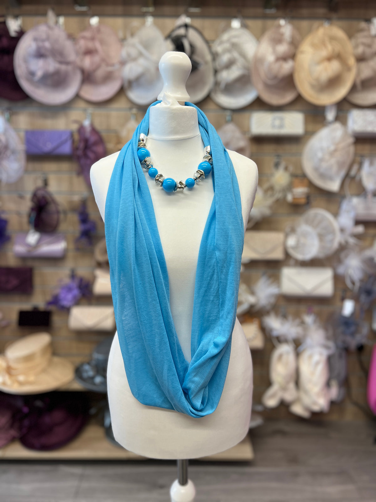 Turquoise Scarf Necklace With Beads-Fascinators Direct