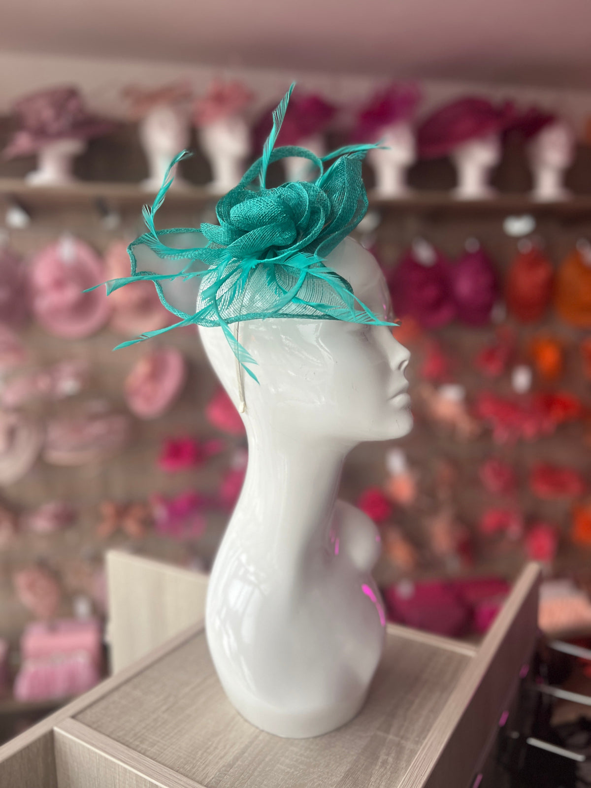 Turquoise Teardrop Fascinator With Rose &amp; Feathers-Fascinators Direct