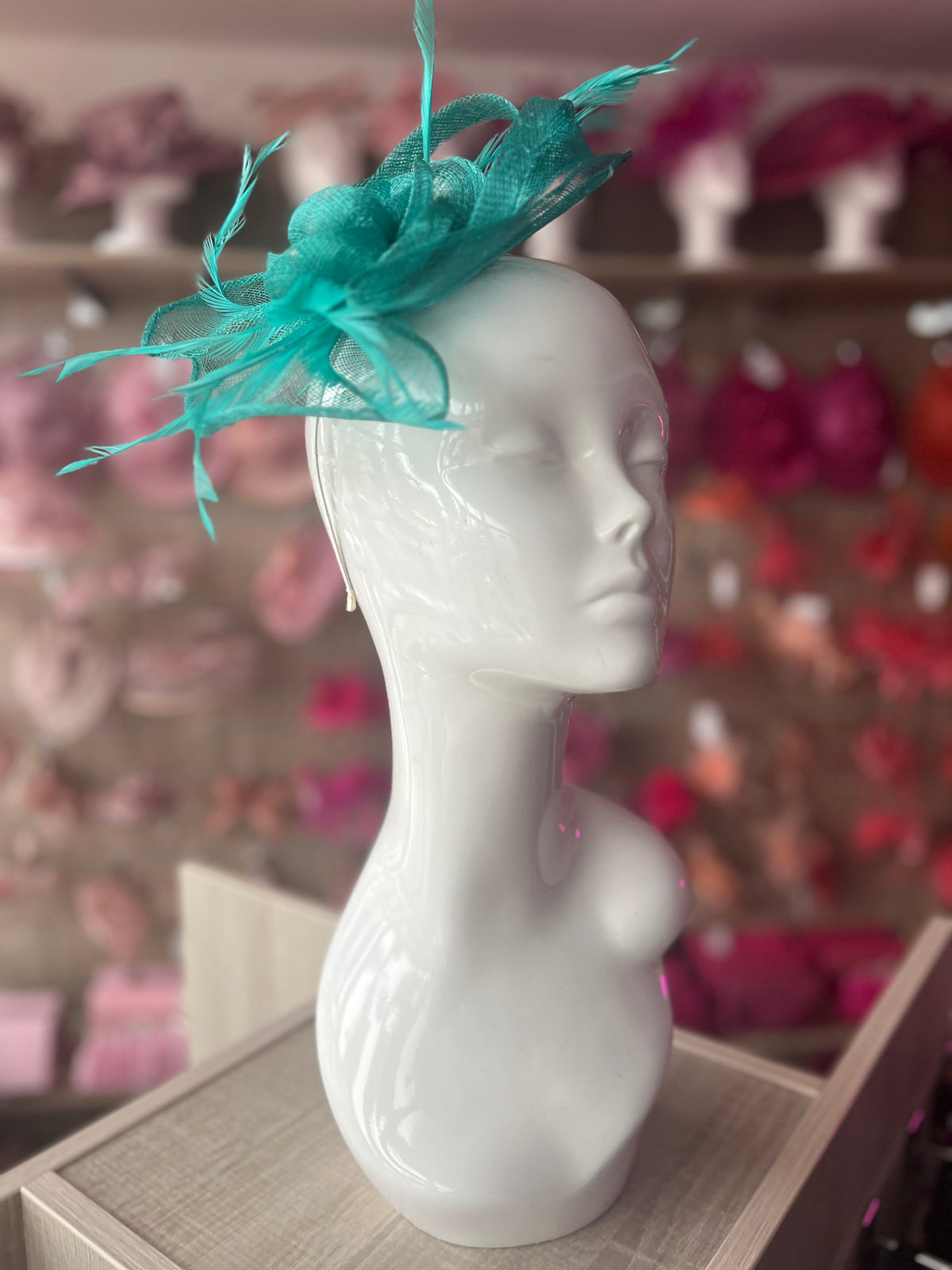Turquoise Teardrop Fascinator With Rose &amp; Feathers-Fascinators Direct