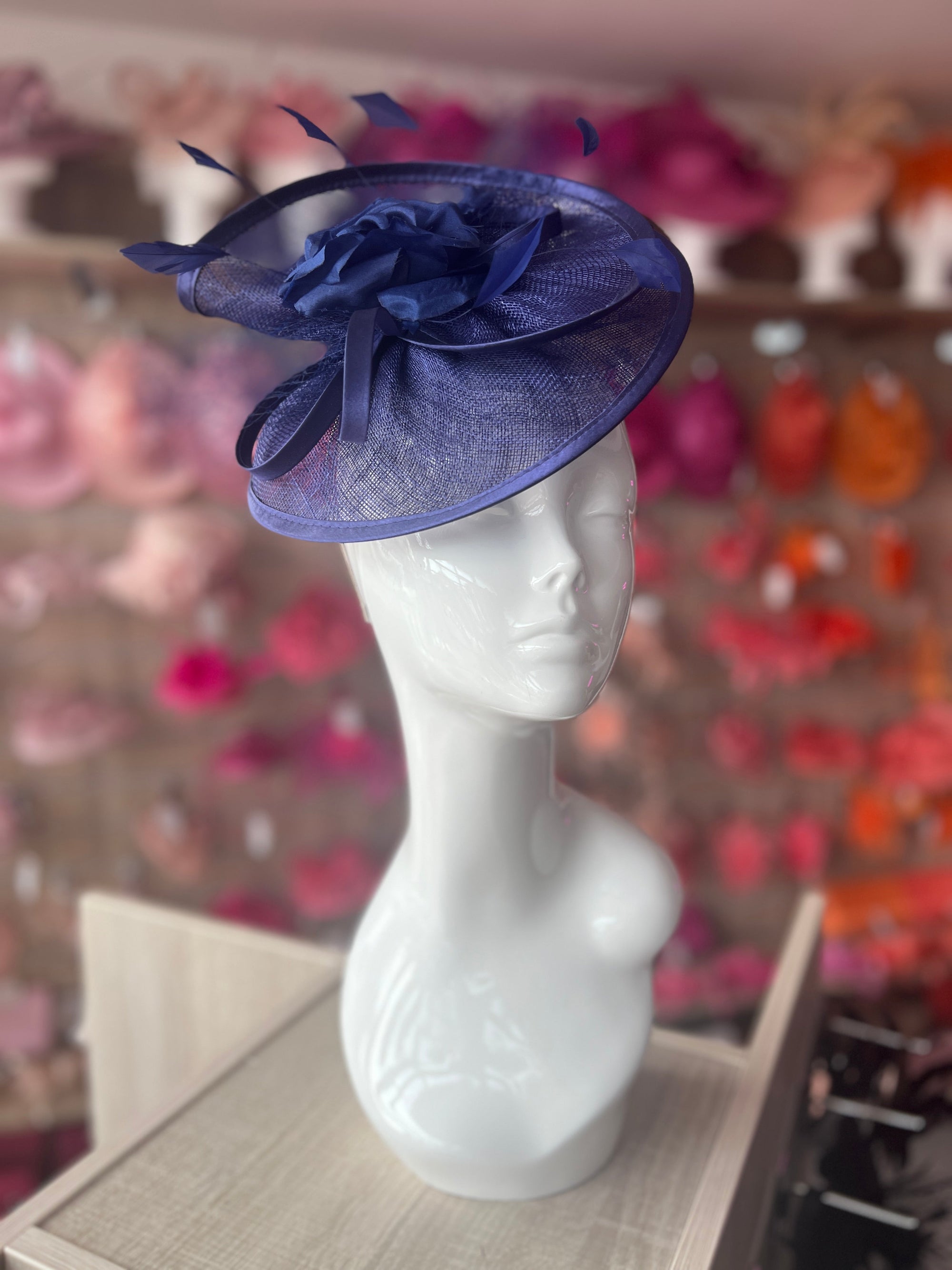 Twilight Disc Fascinator with Fabric Rose & Netting-Fascinators Direct