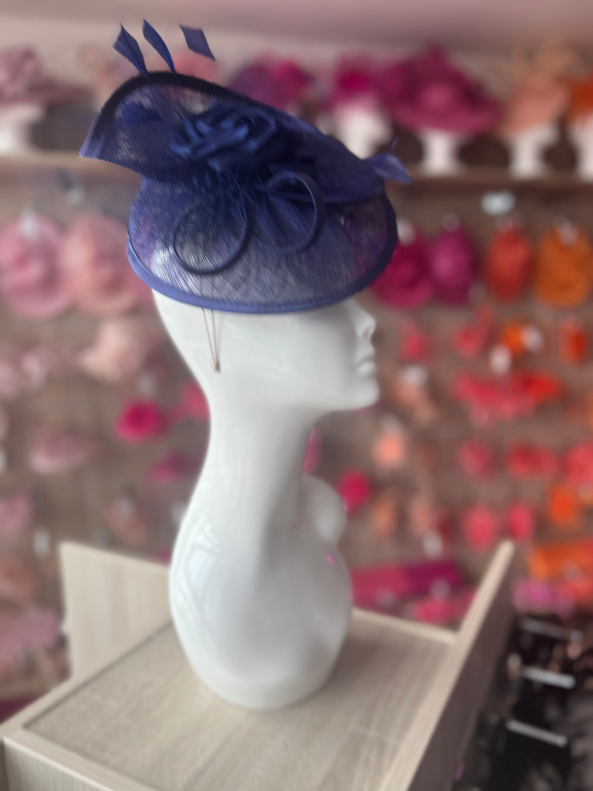 Twilight Disc Fascinator with Fabric Rose &amp; Netting-Fascinators Direct